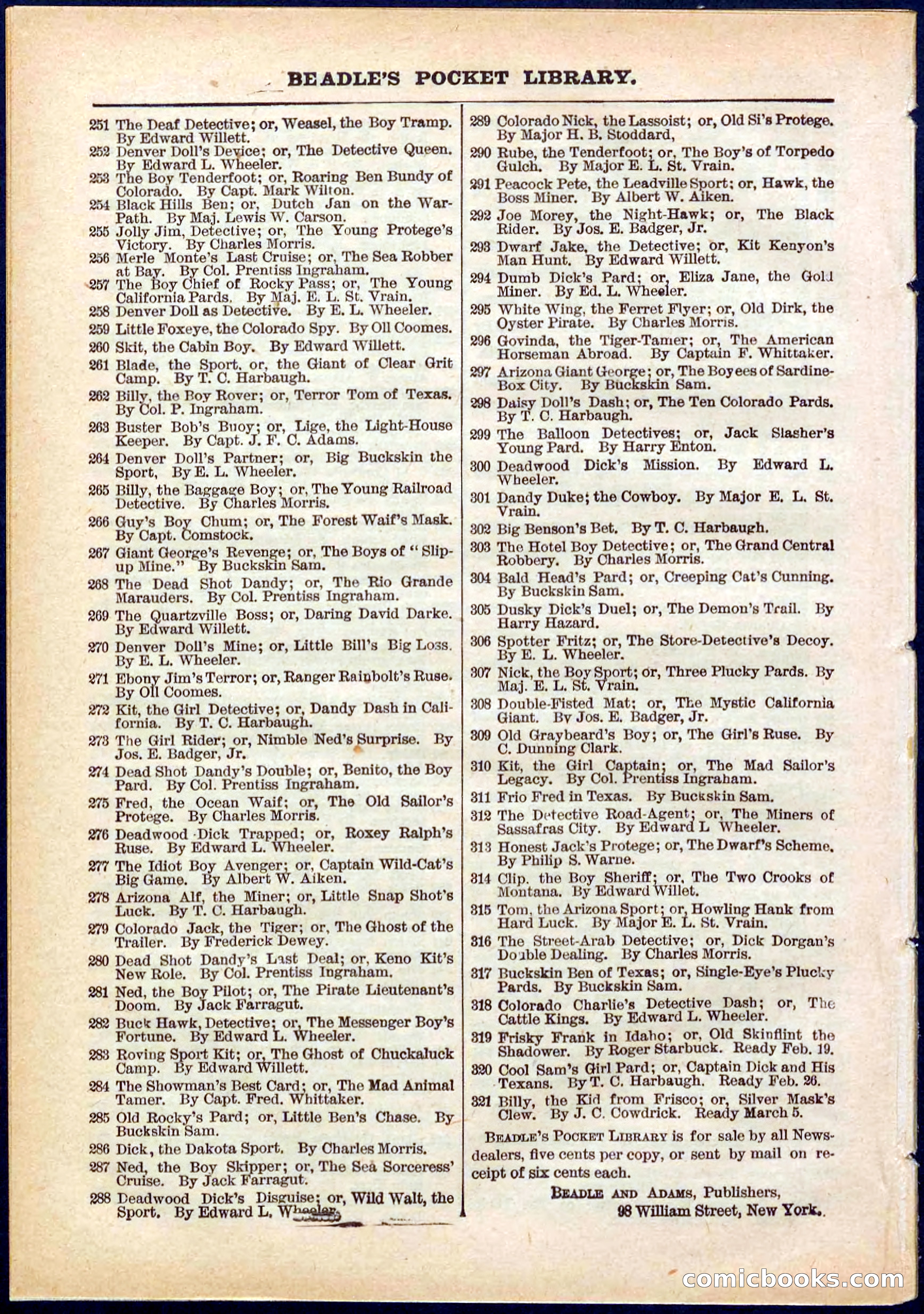 Beadle's Pocket Library No. 320 — page 32 of 32