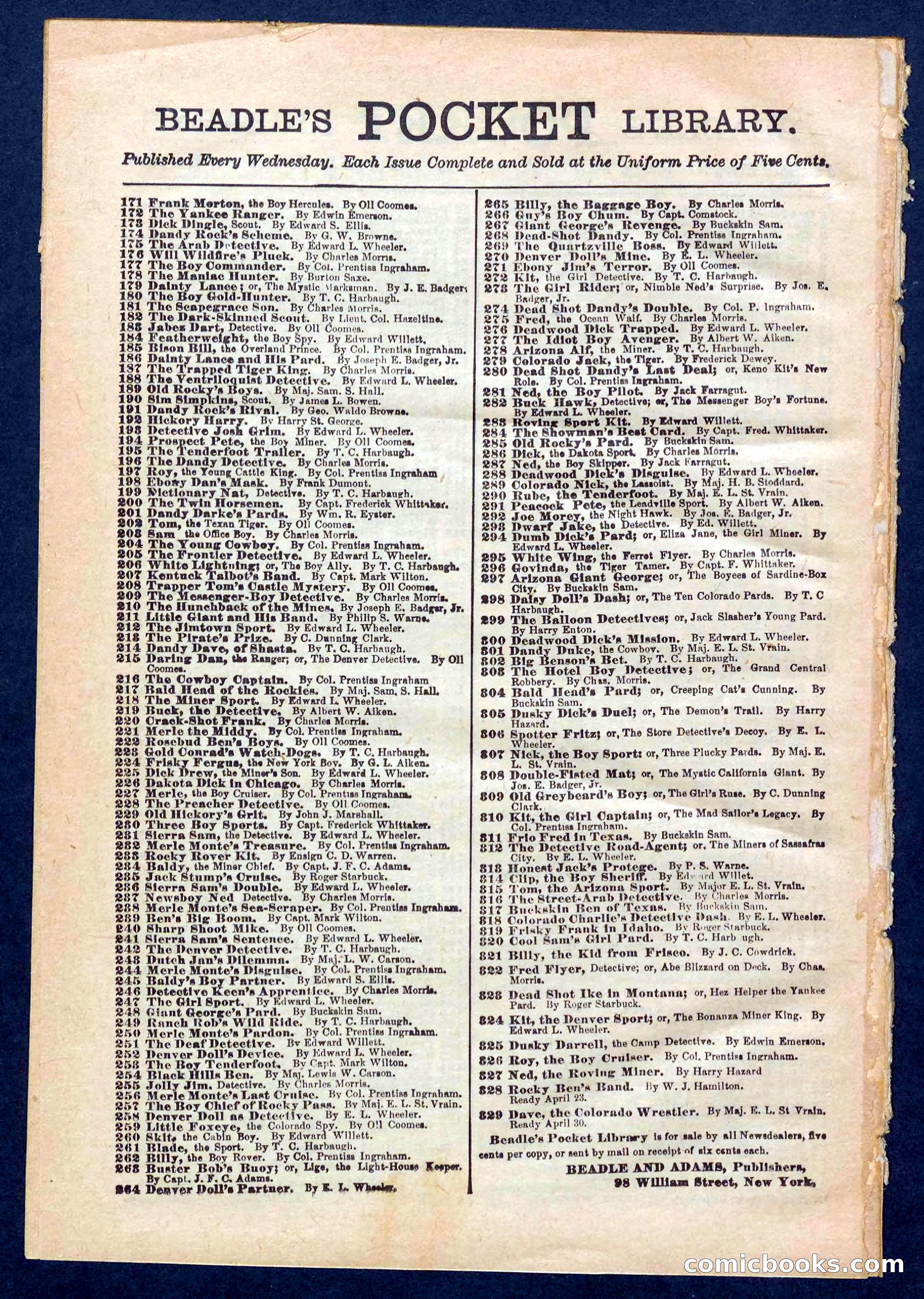 Beadle's Pocket Library No. 325 — page 32 of 32