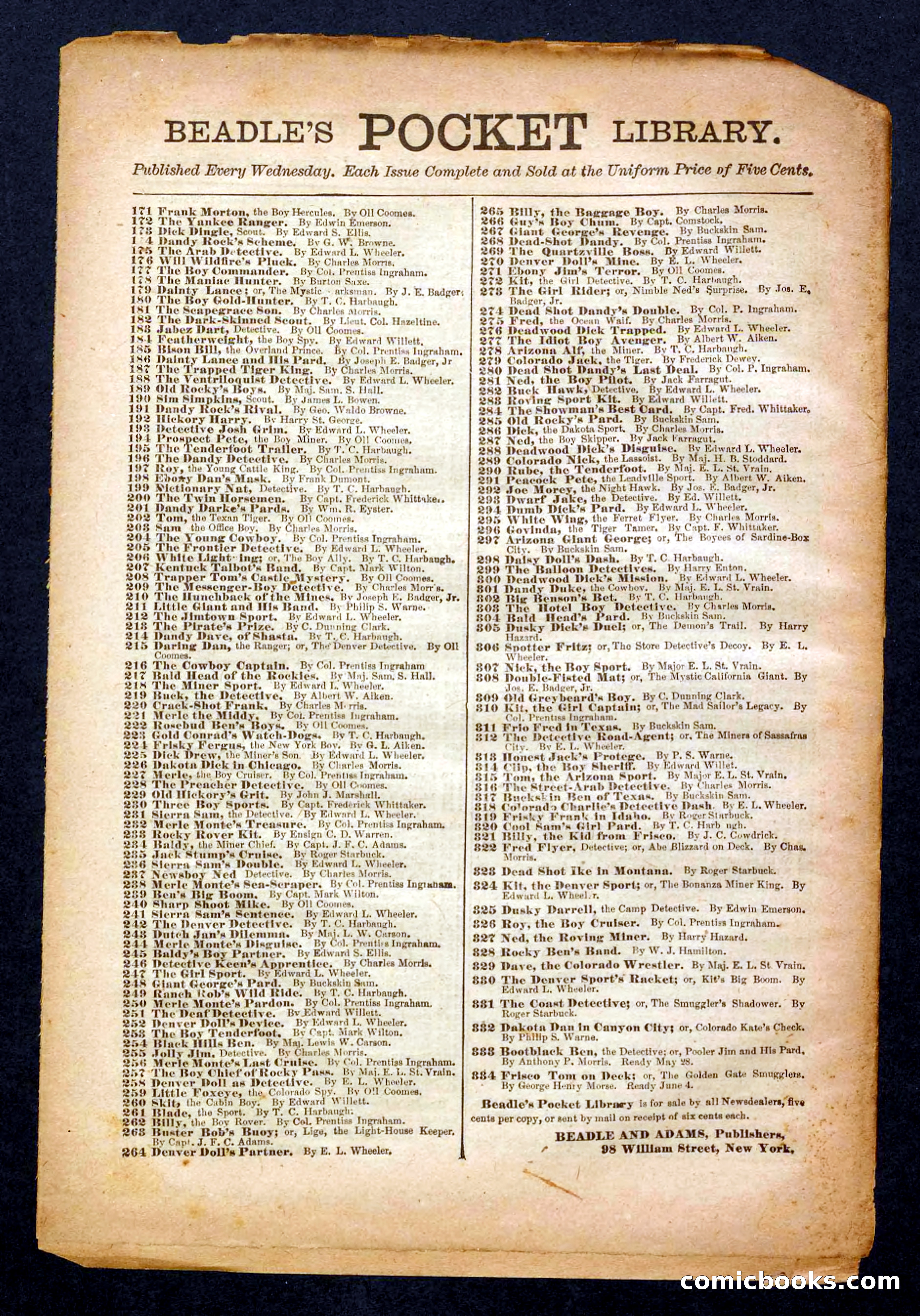 Beadle's Pocket Library No. 328 — page 32 of 32