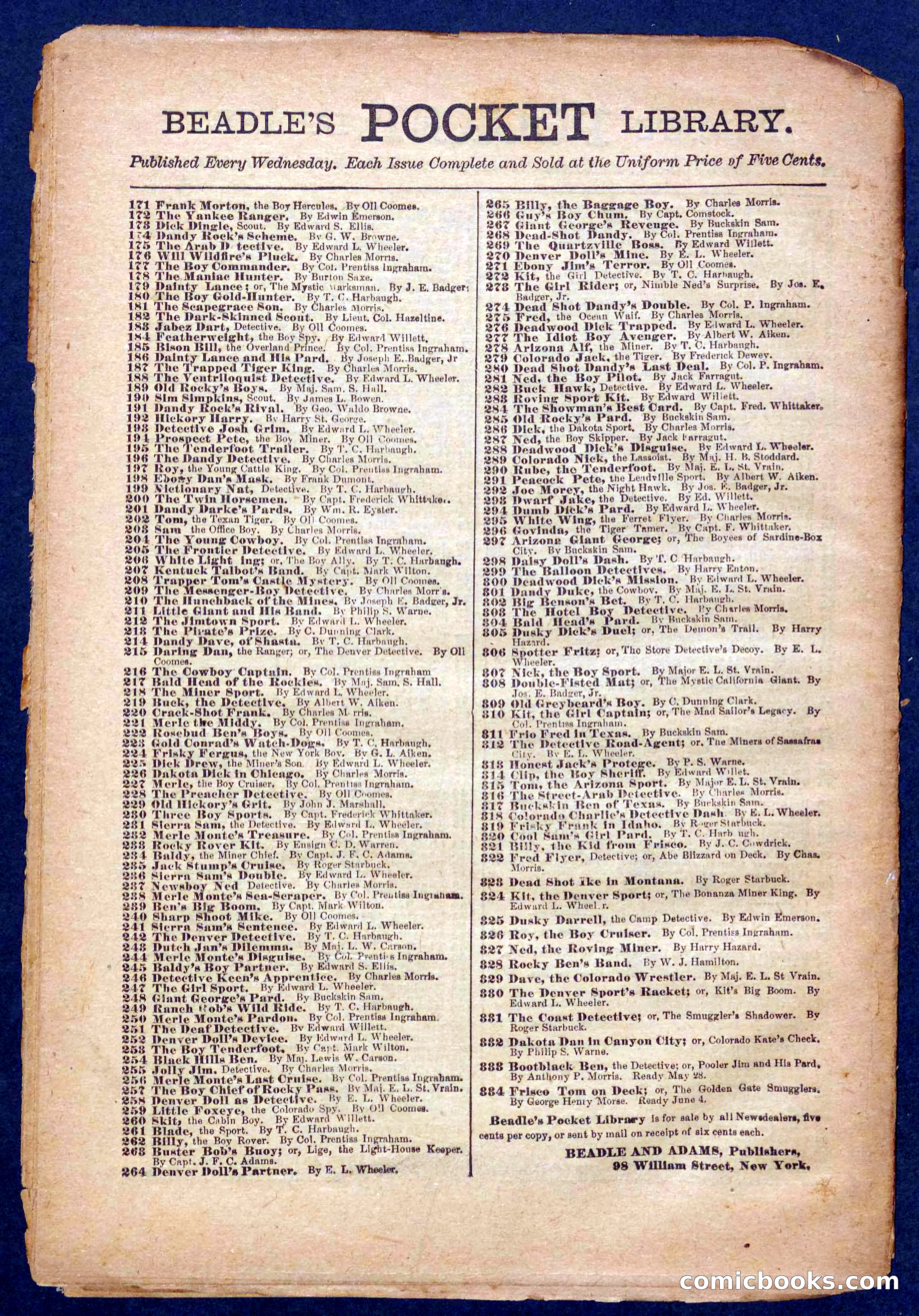 Beadle's Pocket Library No. 330 — page 32 of 32