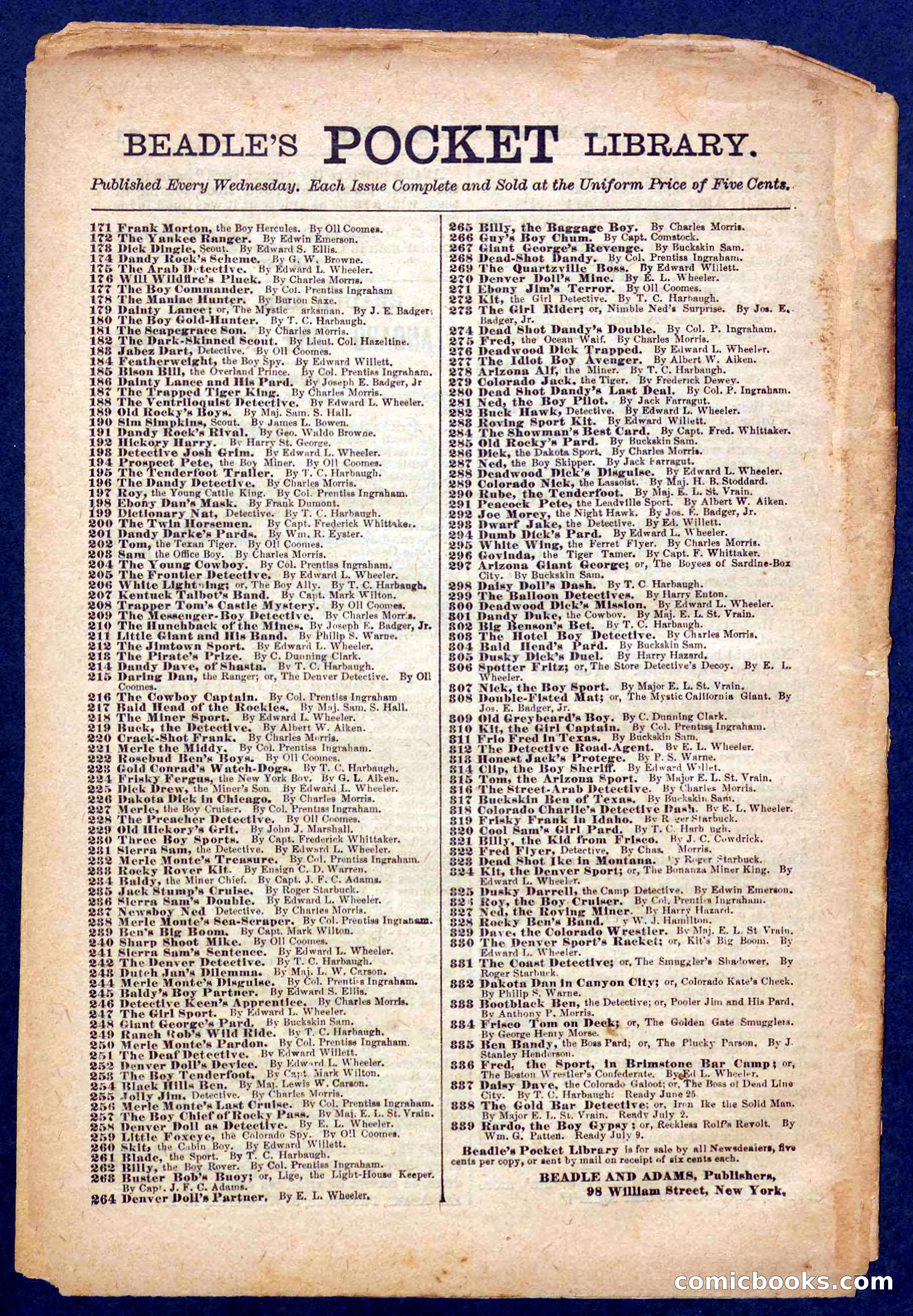 Beadle's Pocket Library No. 332 — page 32 of 32
