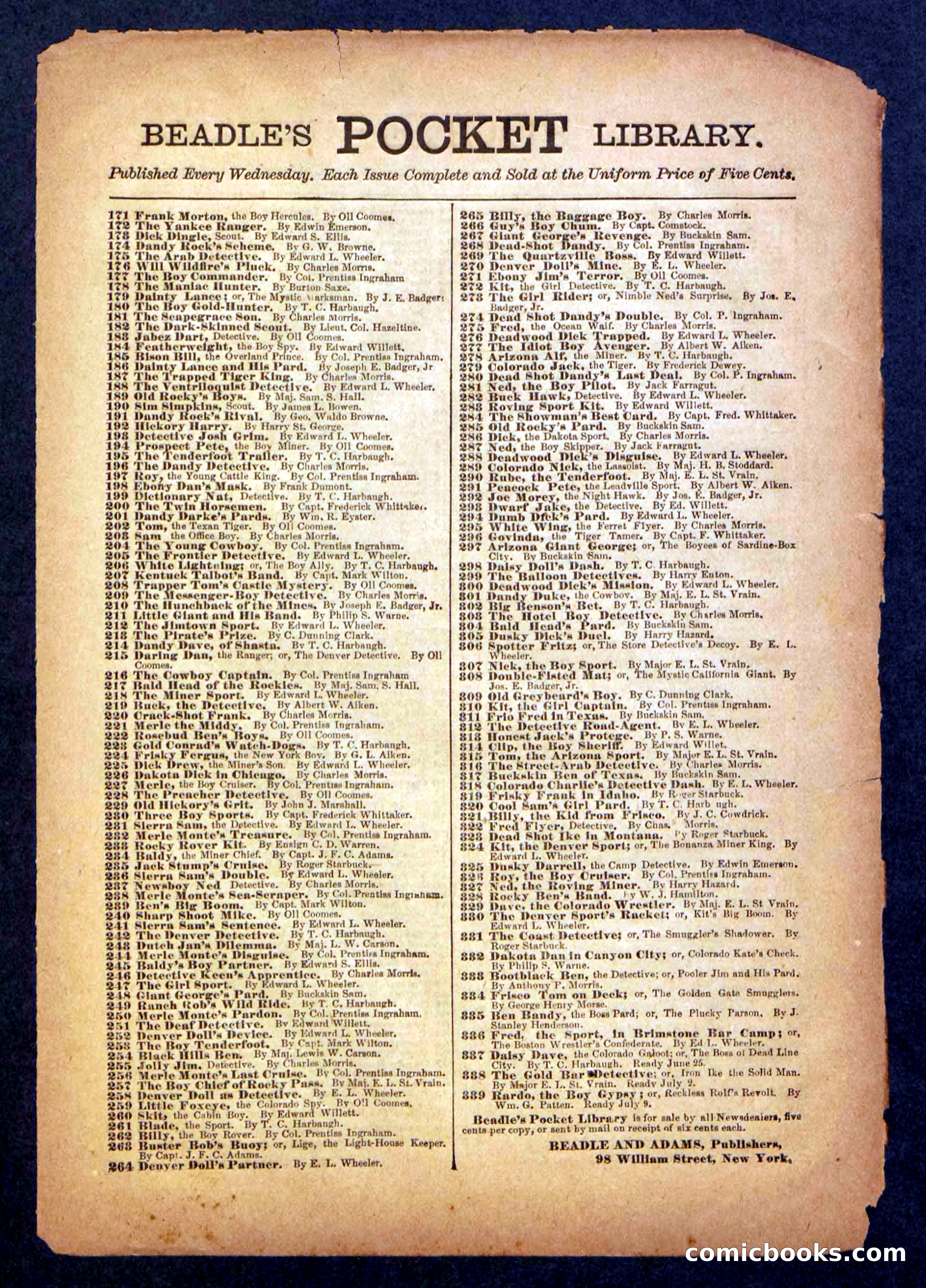 Beadle's Pocket Library No. 334 — page 32 of 32