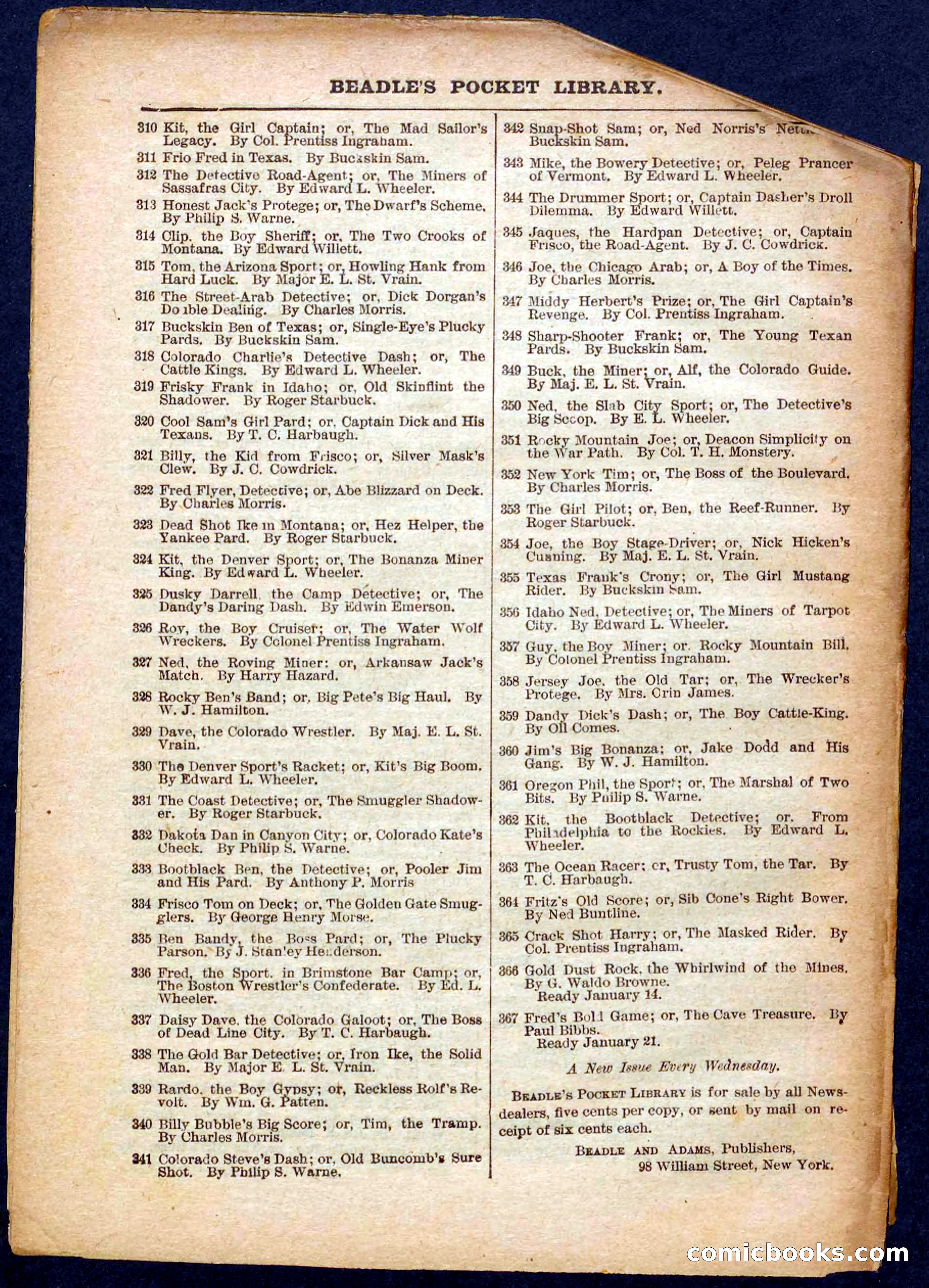 Beadle's Pocket Library No. 362 — page 32 of 32