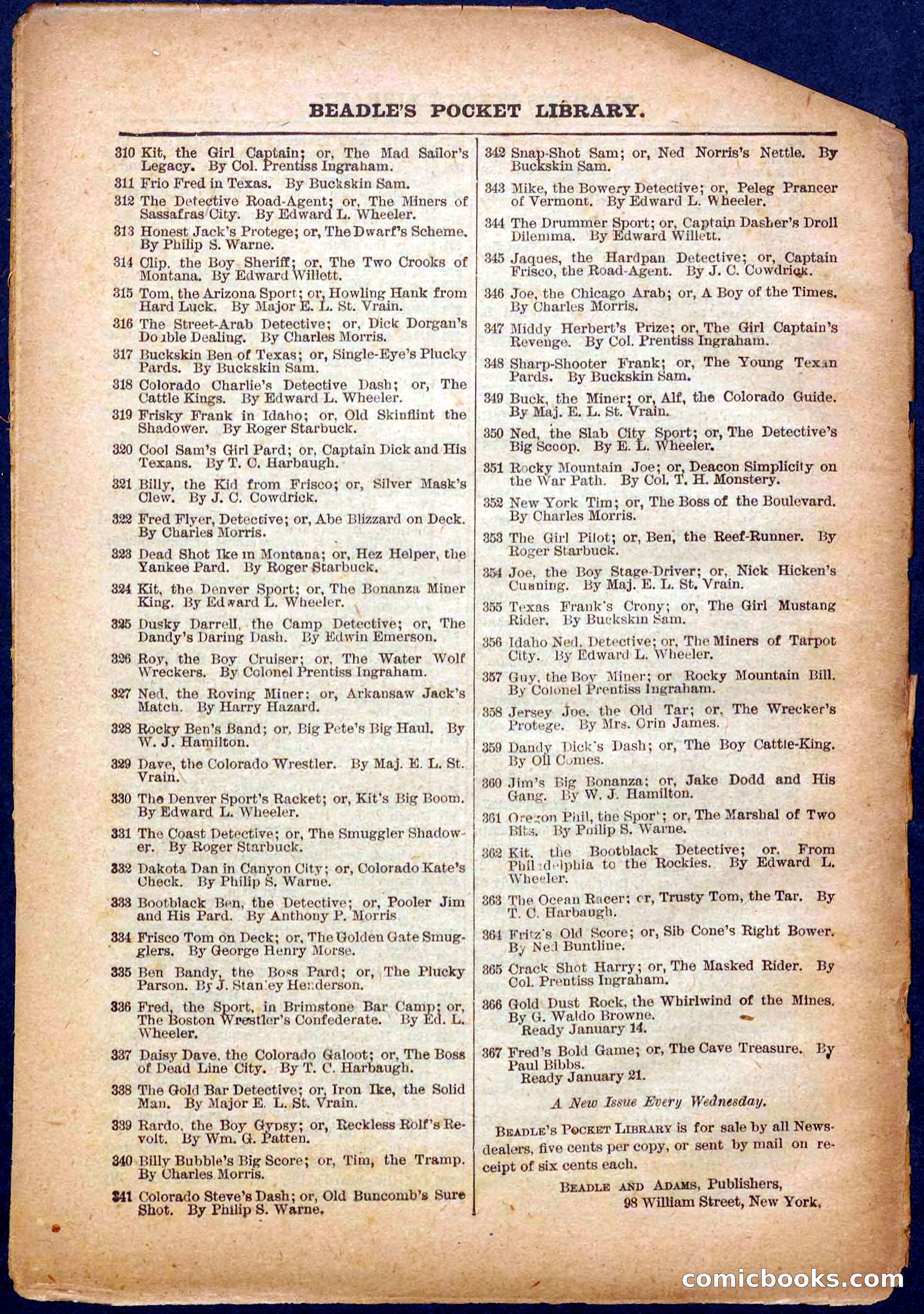 Beadle's Pocket Library No. 365 — page 32 of 32