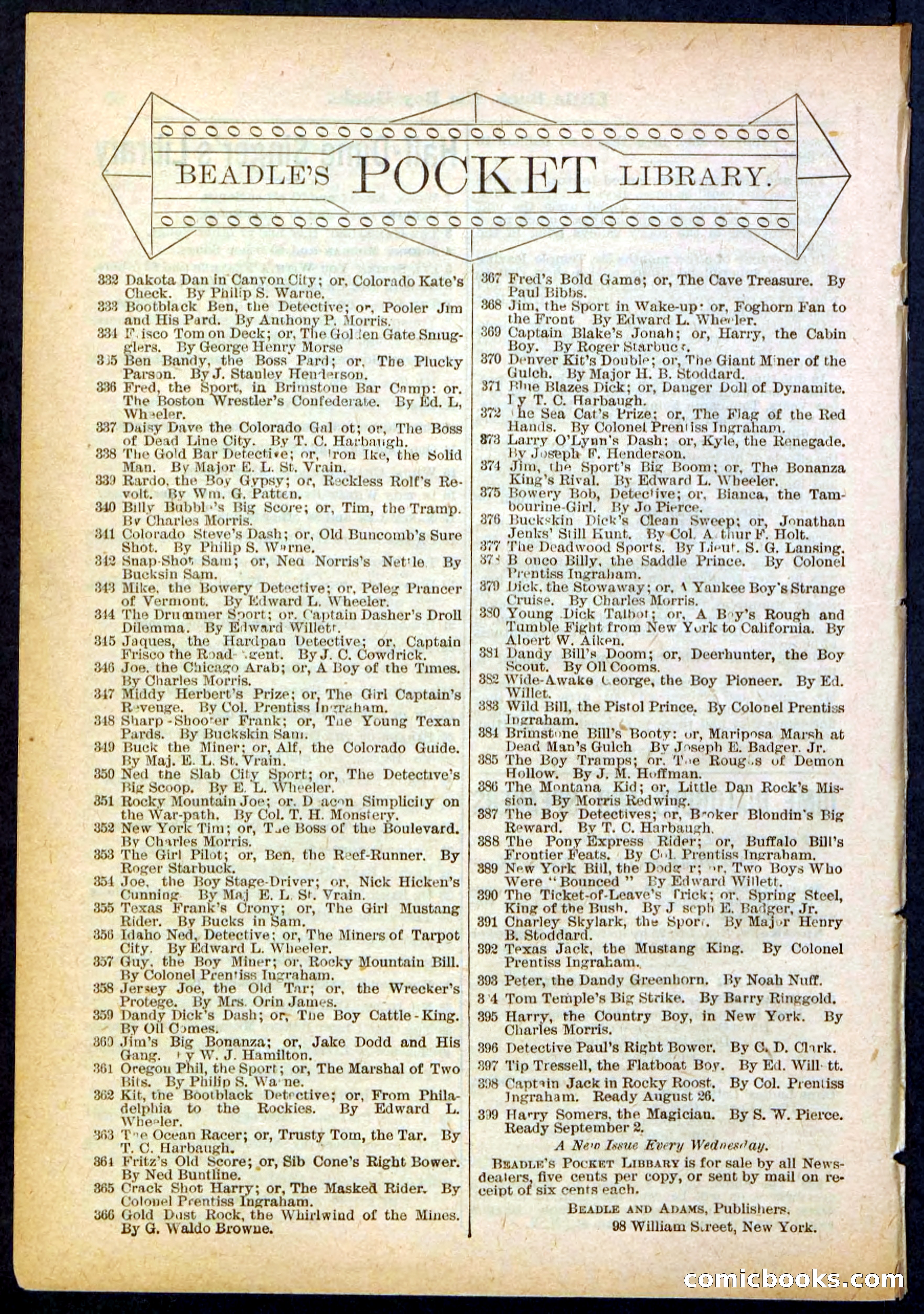 Beadle's Pocket Library No. 394 — page 32 of 32