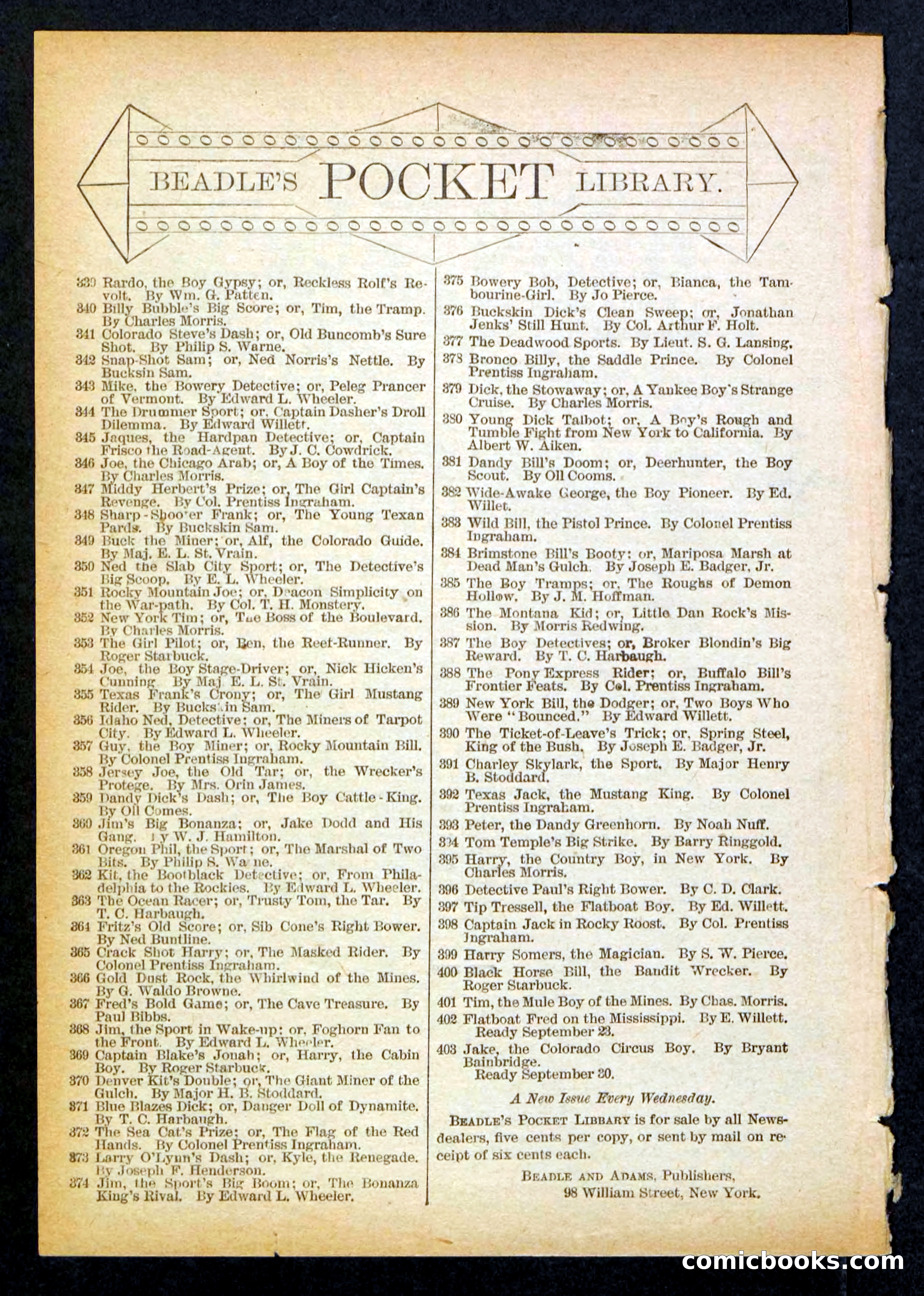 Beadle's Pocket Library No. 401 — page 32 of 32