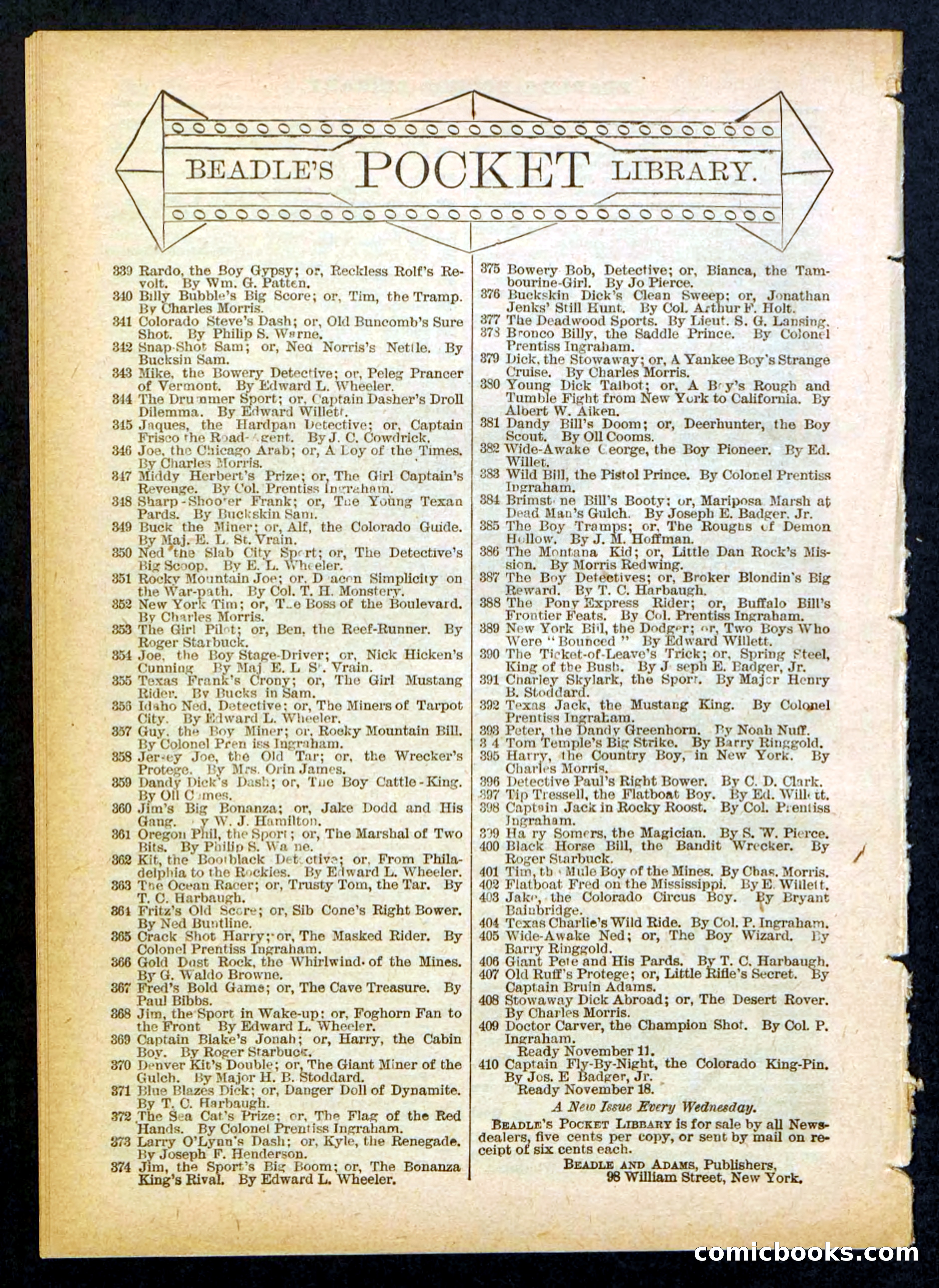 Beadle's Pocket Library No. 408 — page 32 of 32