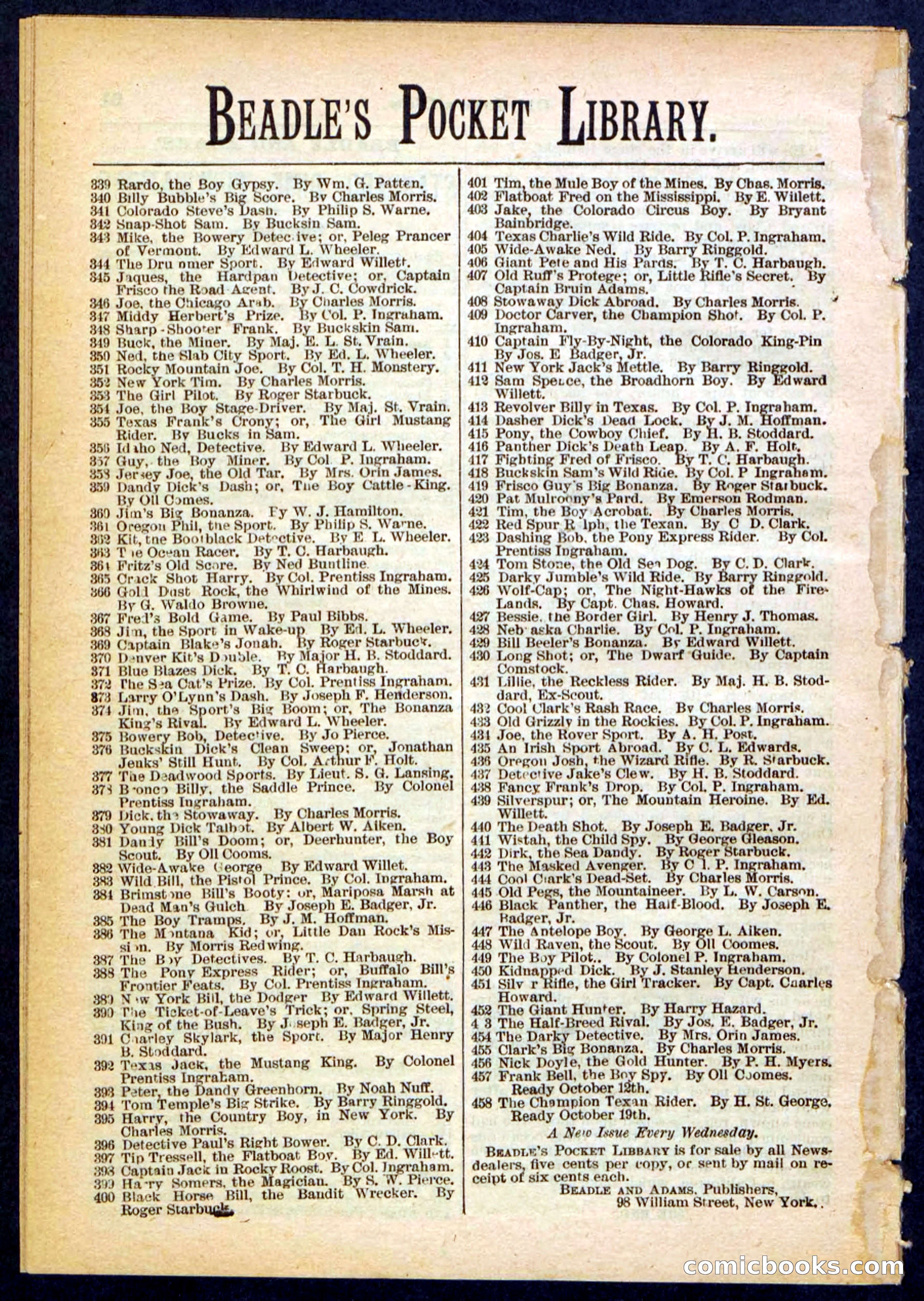 Beadle's Pocket Library No. 454 — page 32 of 32