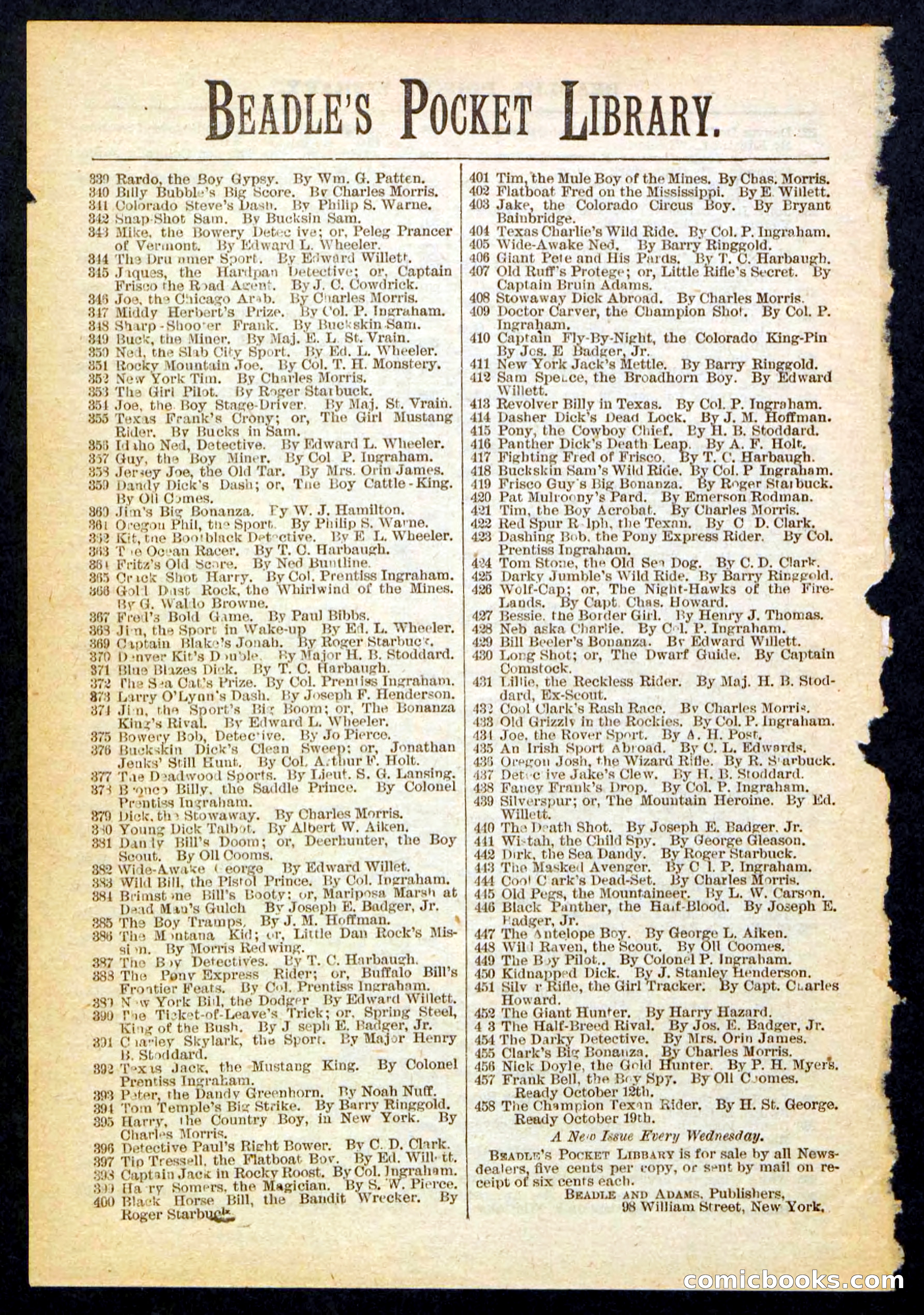 Beadle's Pocket Library No. 455 — page 32 of 32