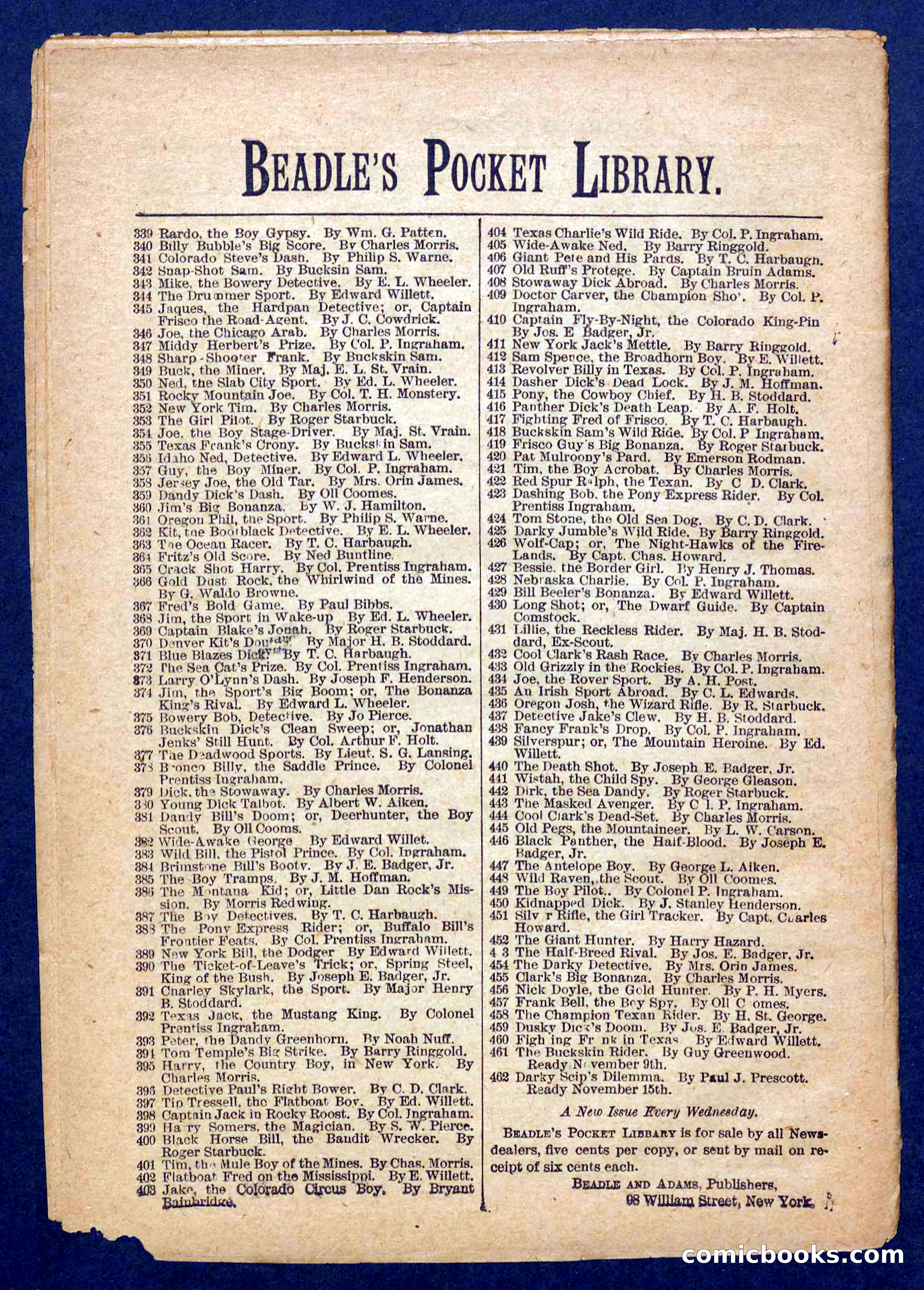 Beadle's Pocket Library No. 458 — page 32 of 32