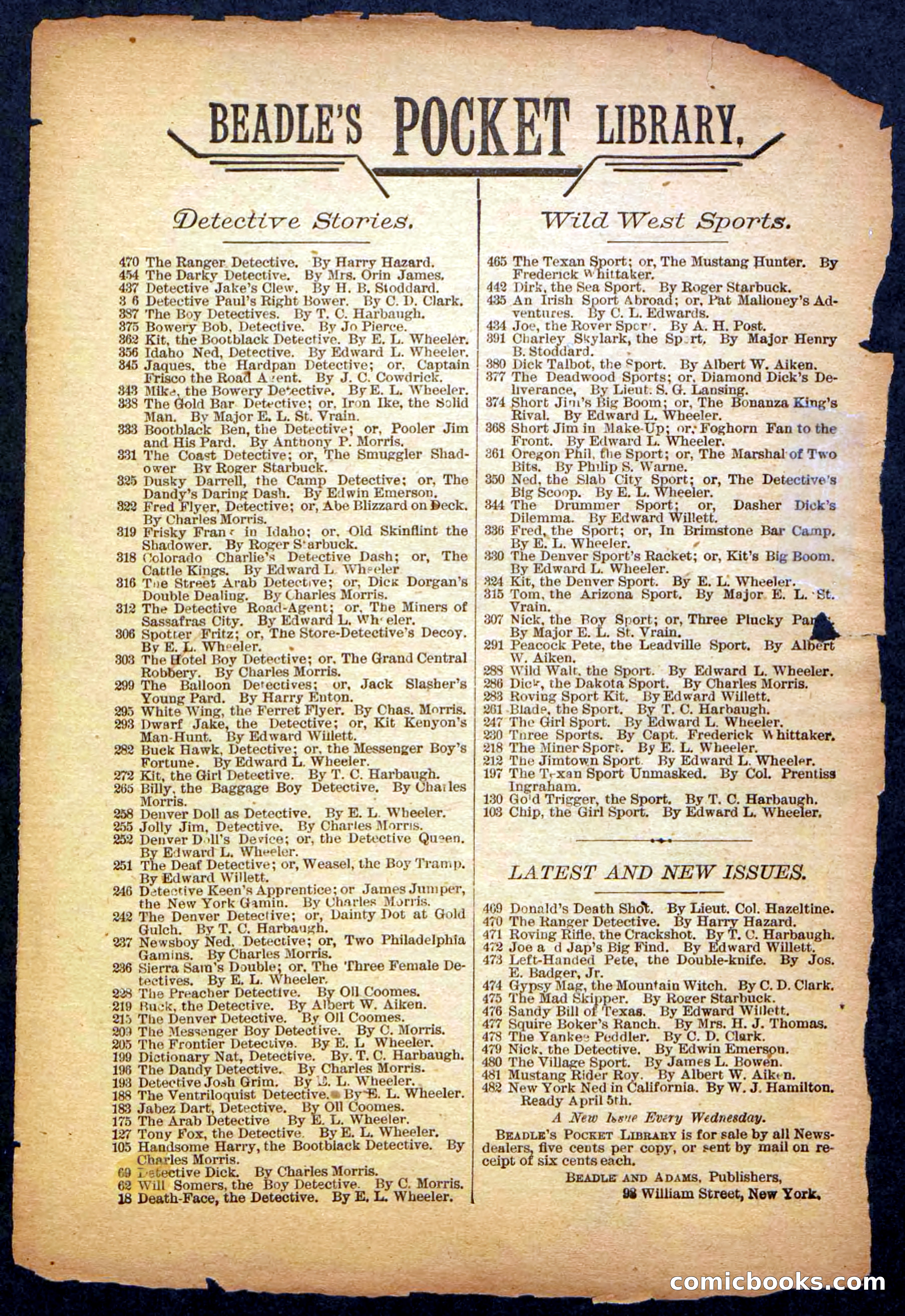Beadle's Pocket Library No. 480 — page 32 of 32
