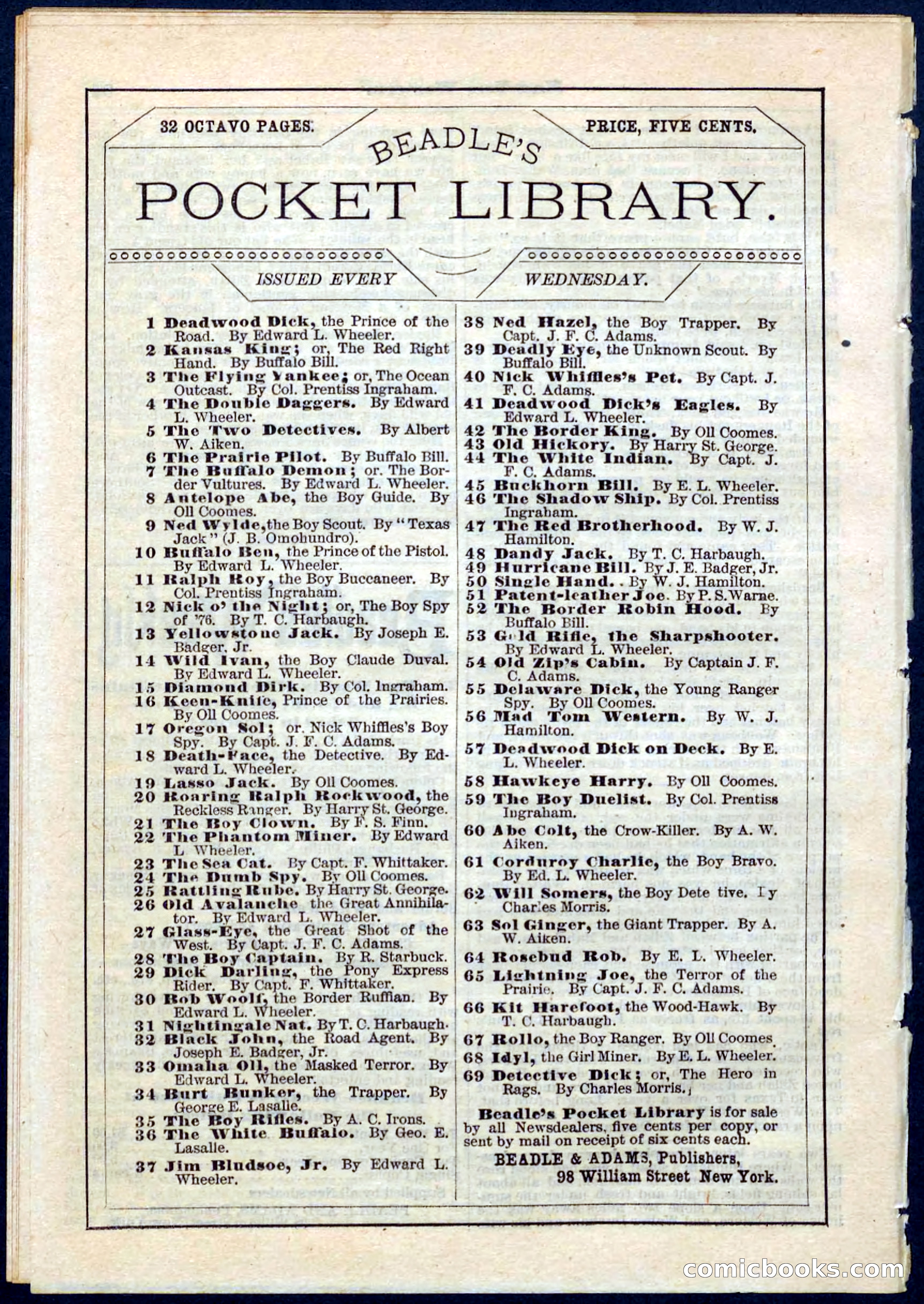 Beadle's Pocket Library No. 56 — page 32 of 32
