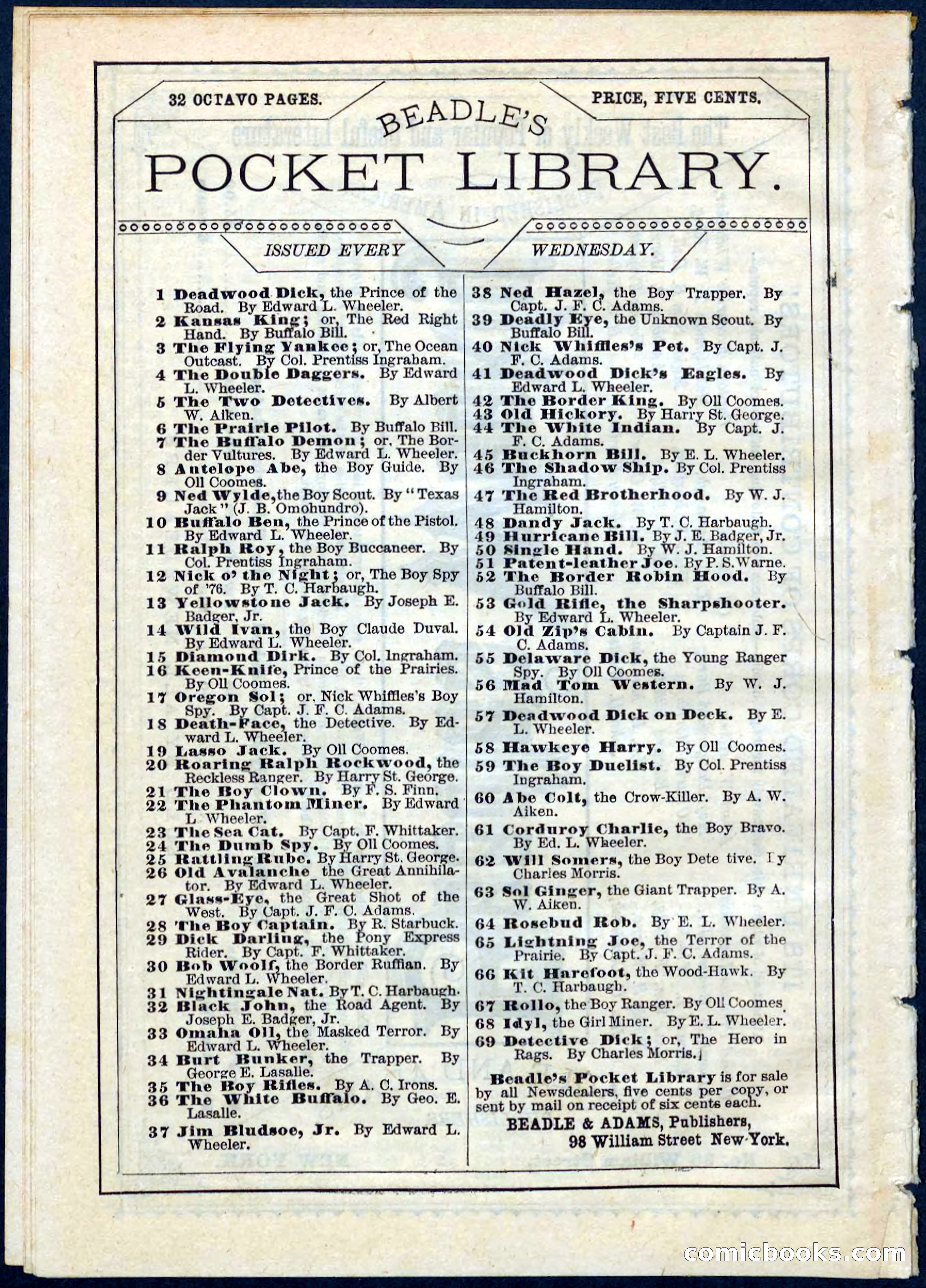 Beadle's Pocket Library, No. 63 — page 32 of 32