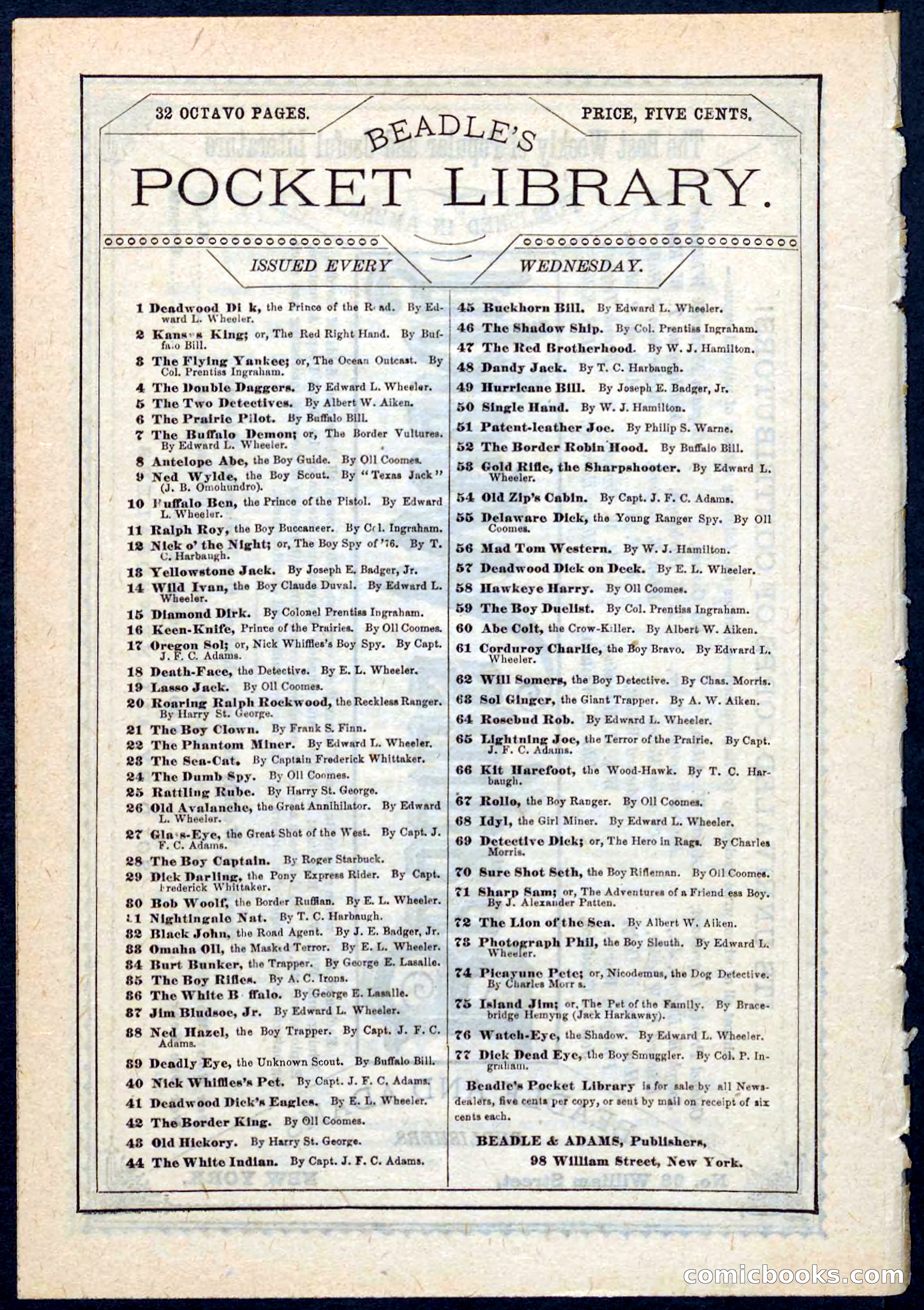 Beadle's Pocket Library No. 67 — page 32 of 32