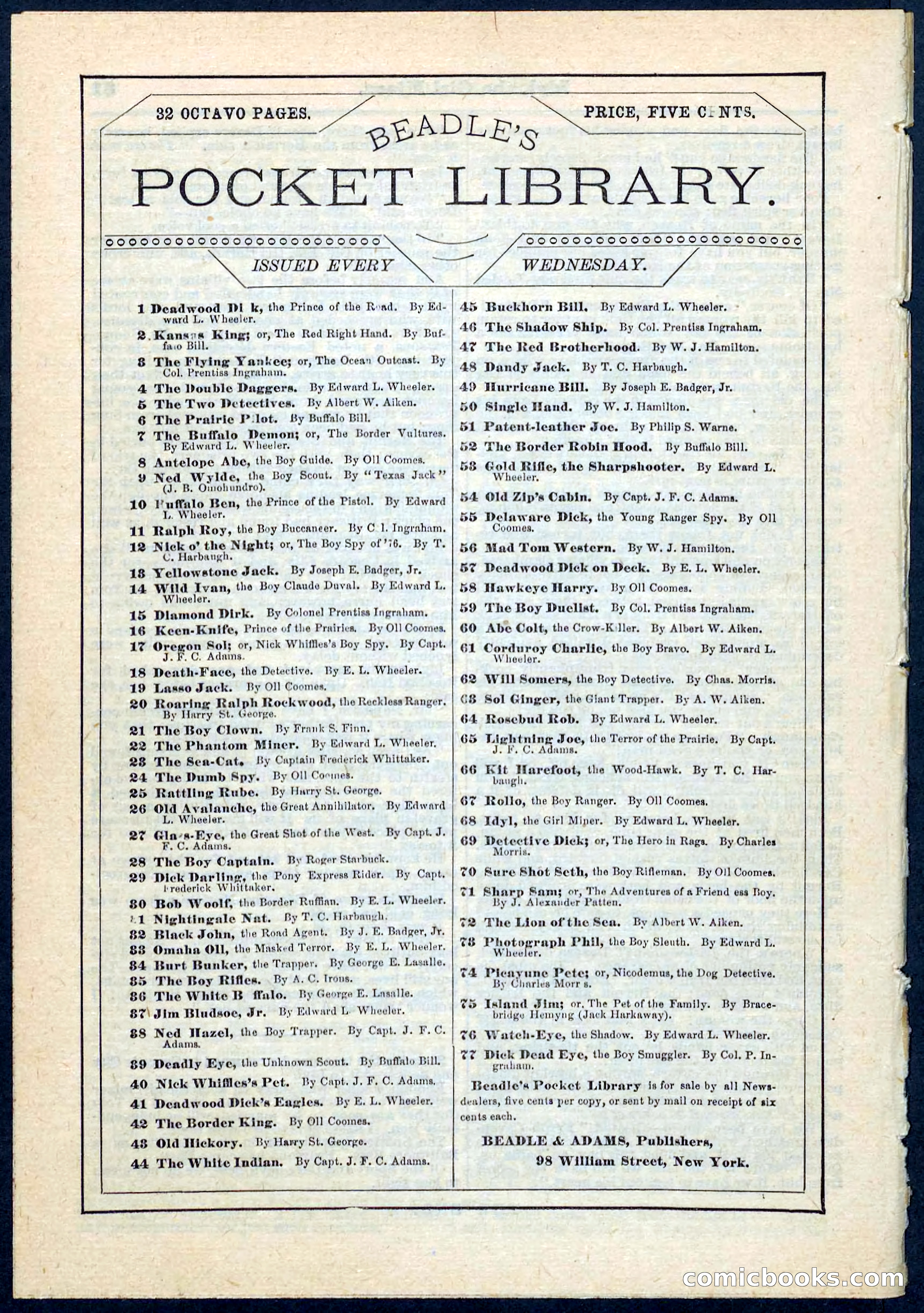 Beadle's Pocket Library No. 68 — page 32 of 32