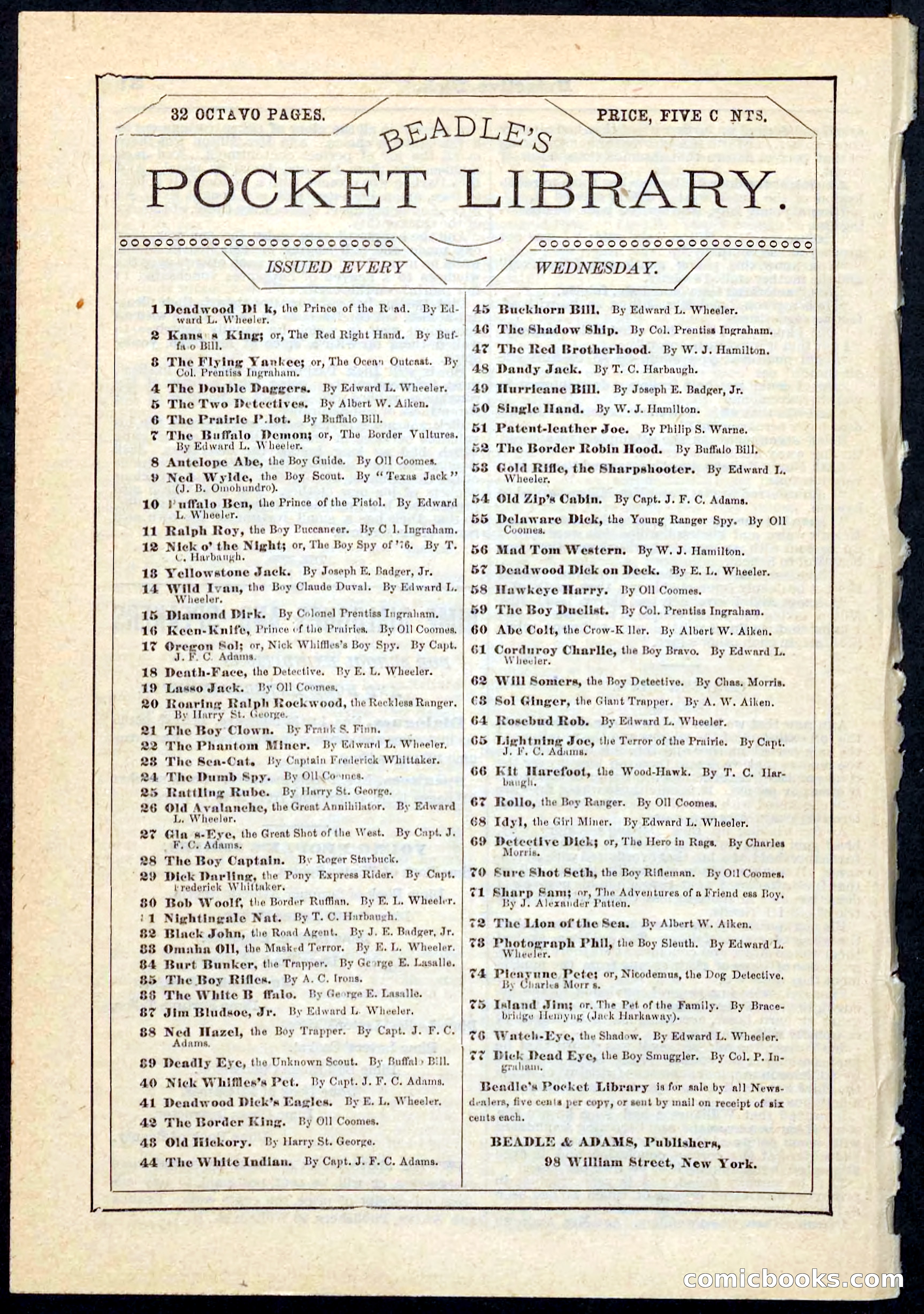 Beadle's Pocket Library No. 69 — page 32 of 32