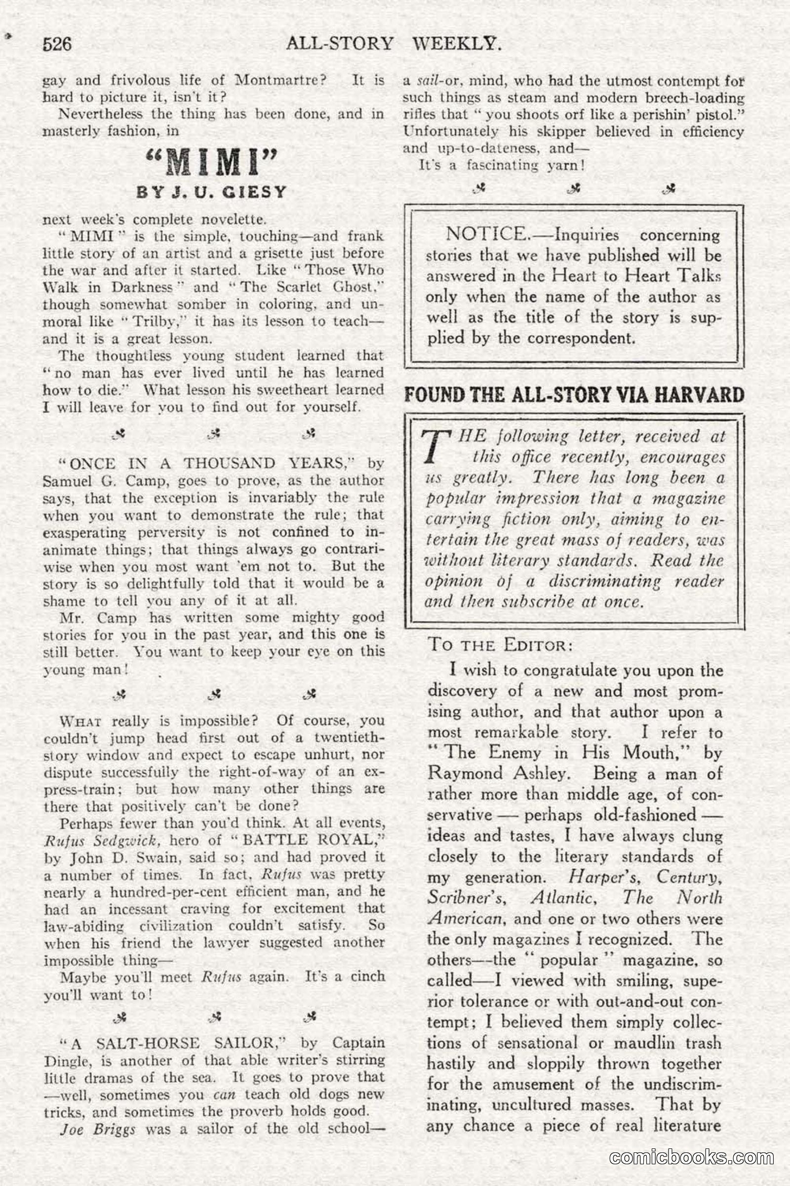 All Story Magazine, February 3, 1917 — page 184 of 196