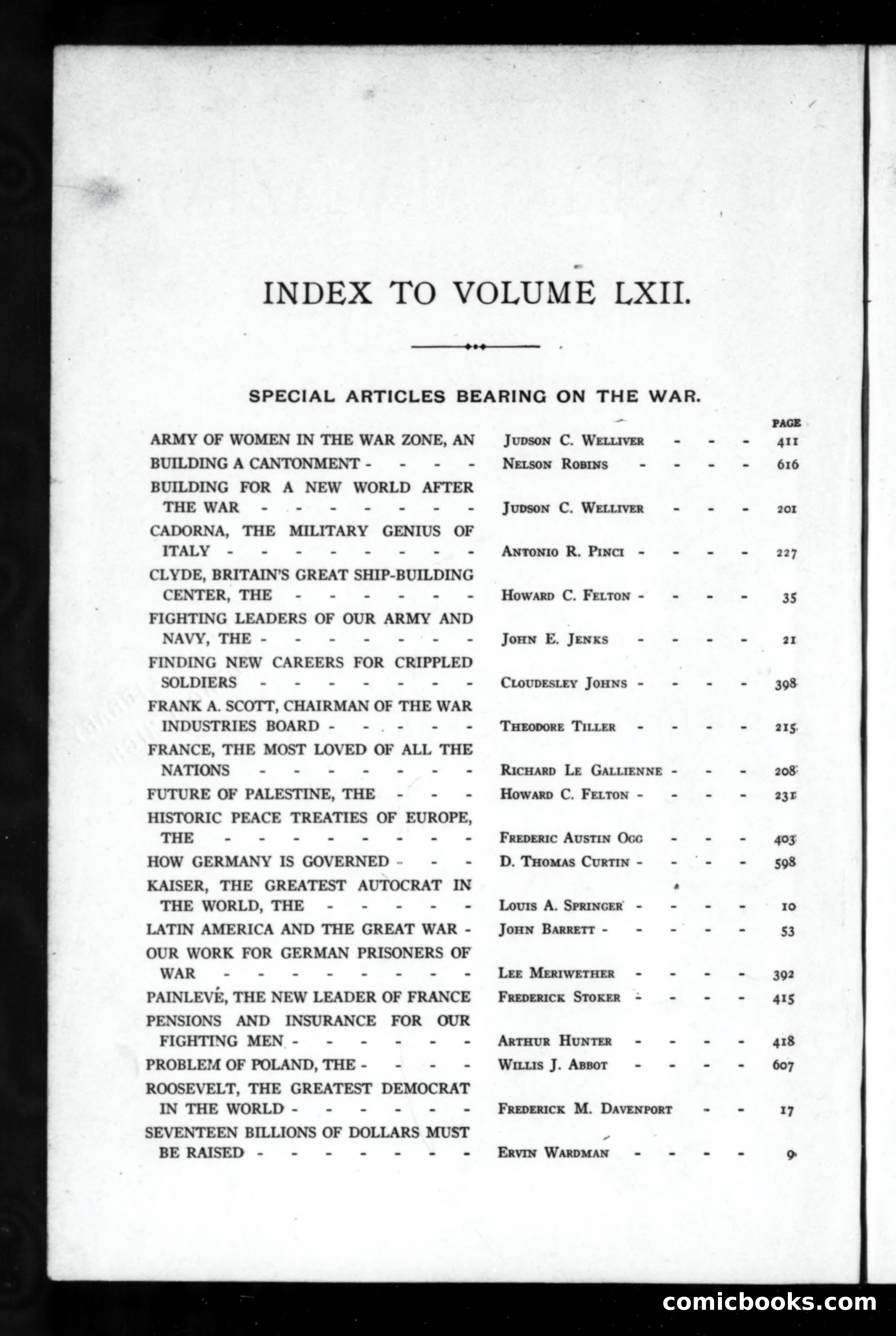 Munsey's Magazine, Volume 62 Index — page 1 of 5