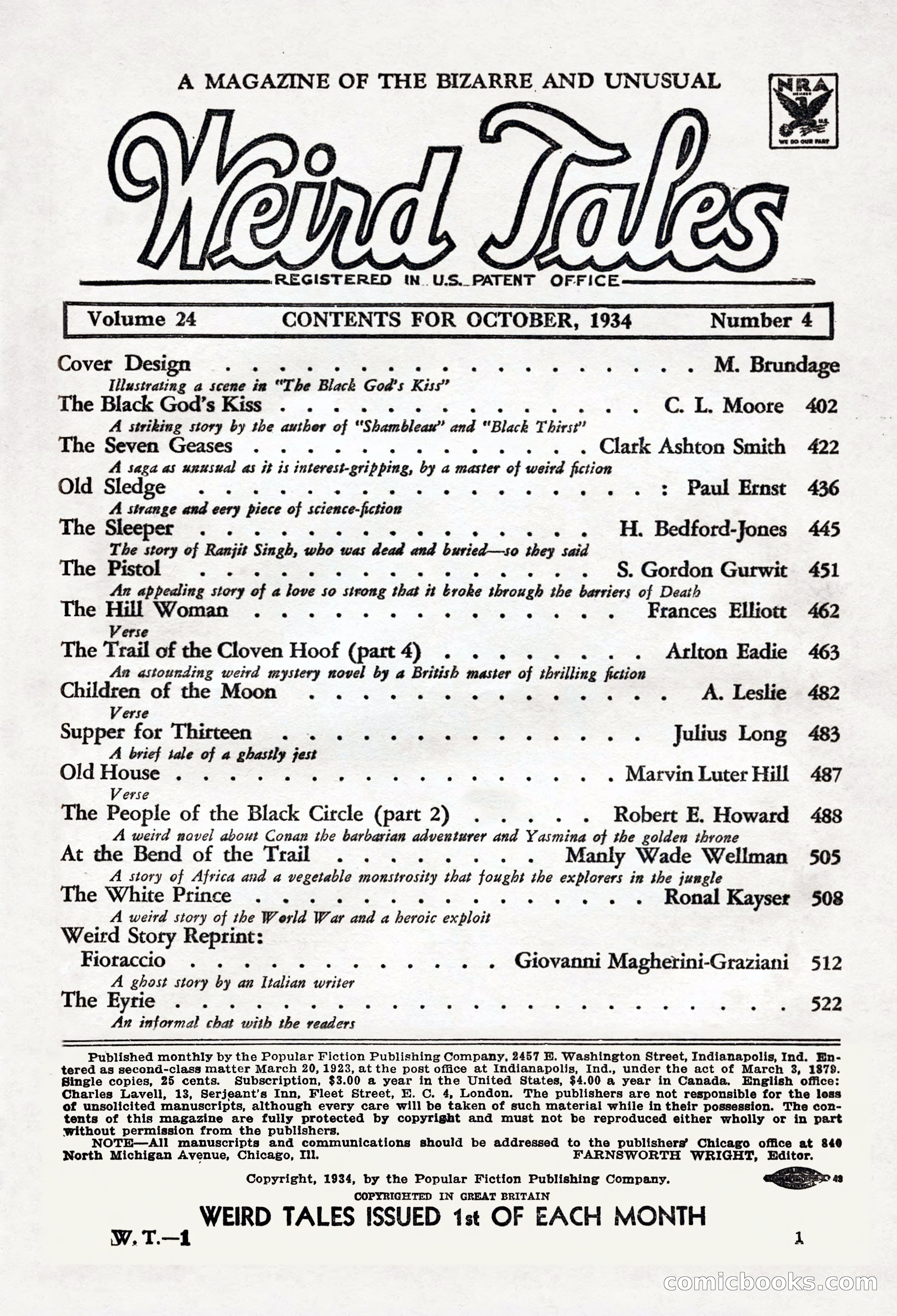 Weird Tales, Vol. 24, No. 4 — page 3 of 132