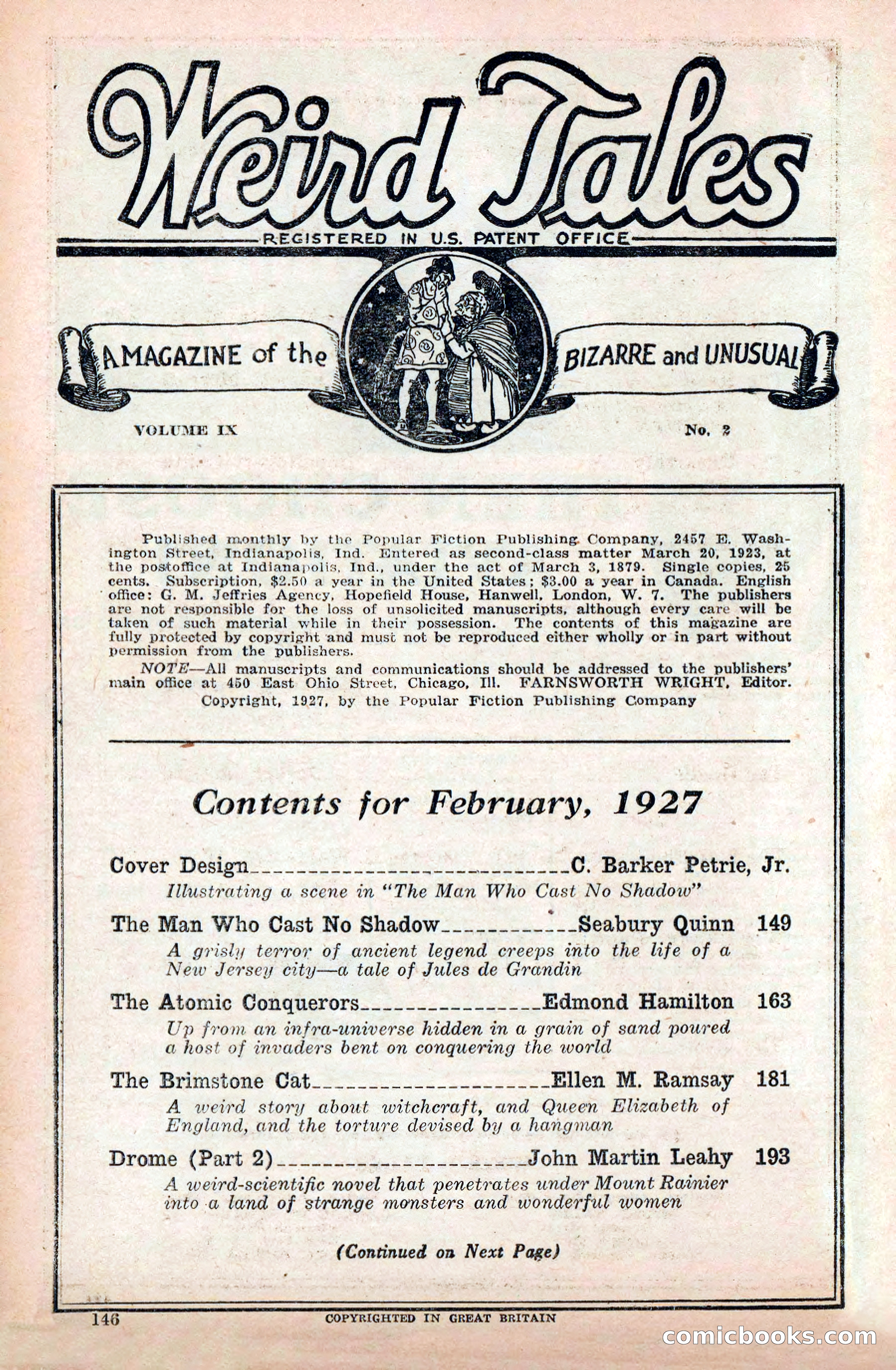 Weird Tales, Vol. 9 No. 2 — page 4 of 148