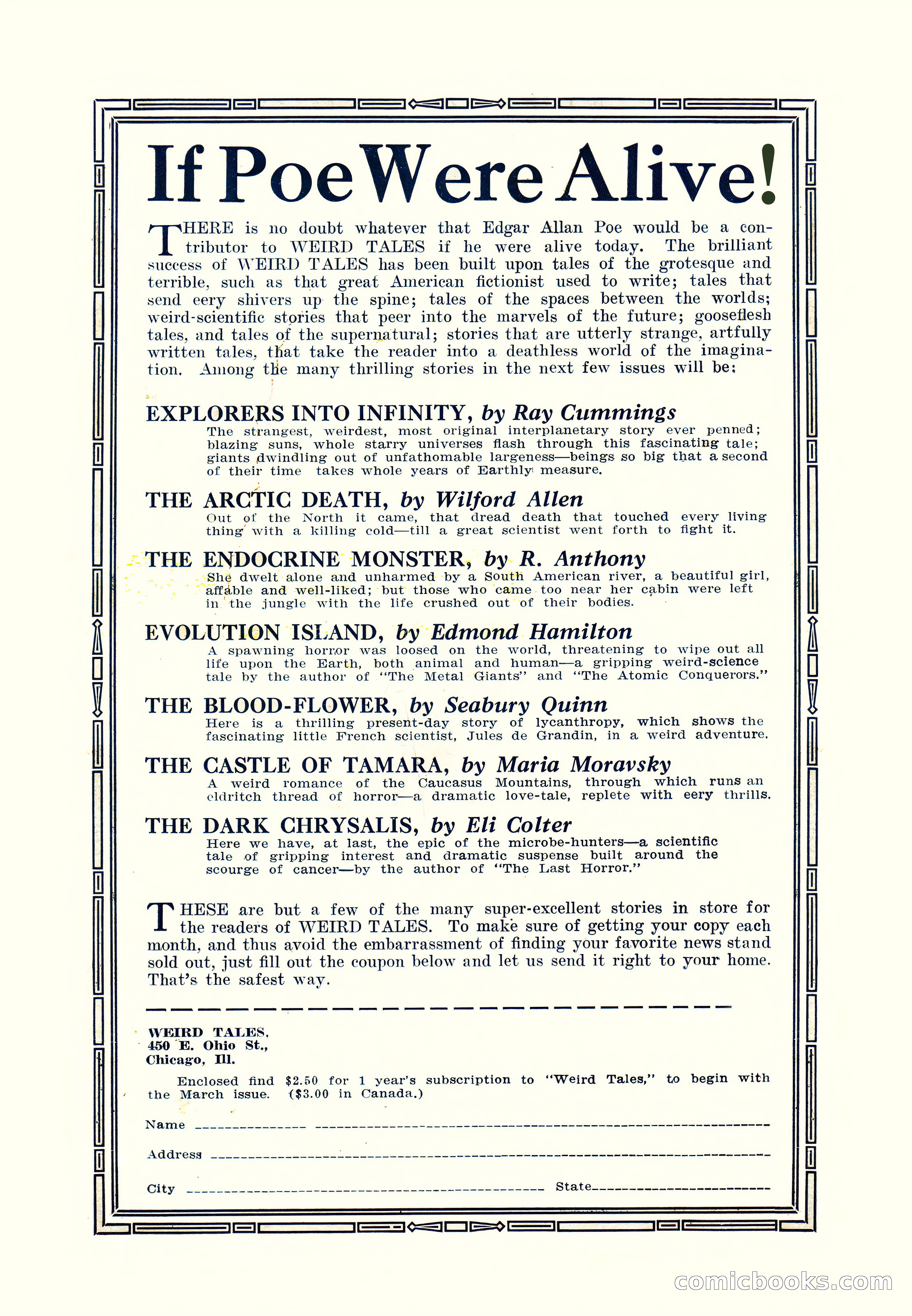 Weird Tales, Vol. 9, No. 2 — page 2 of 148