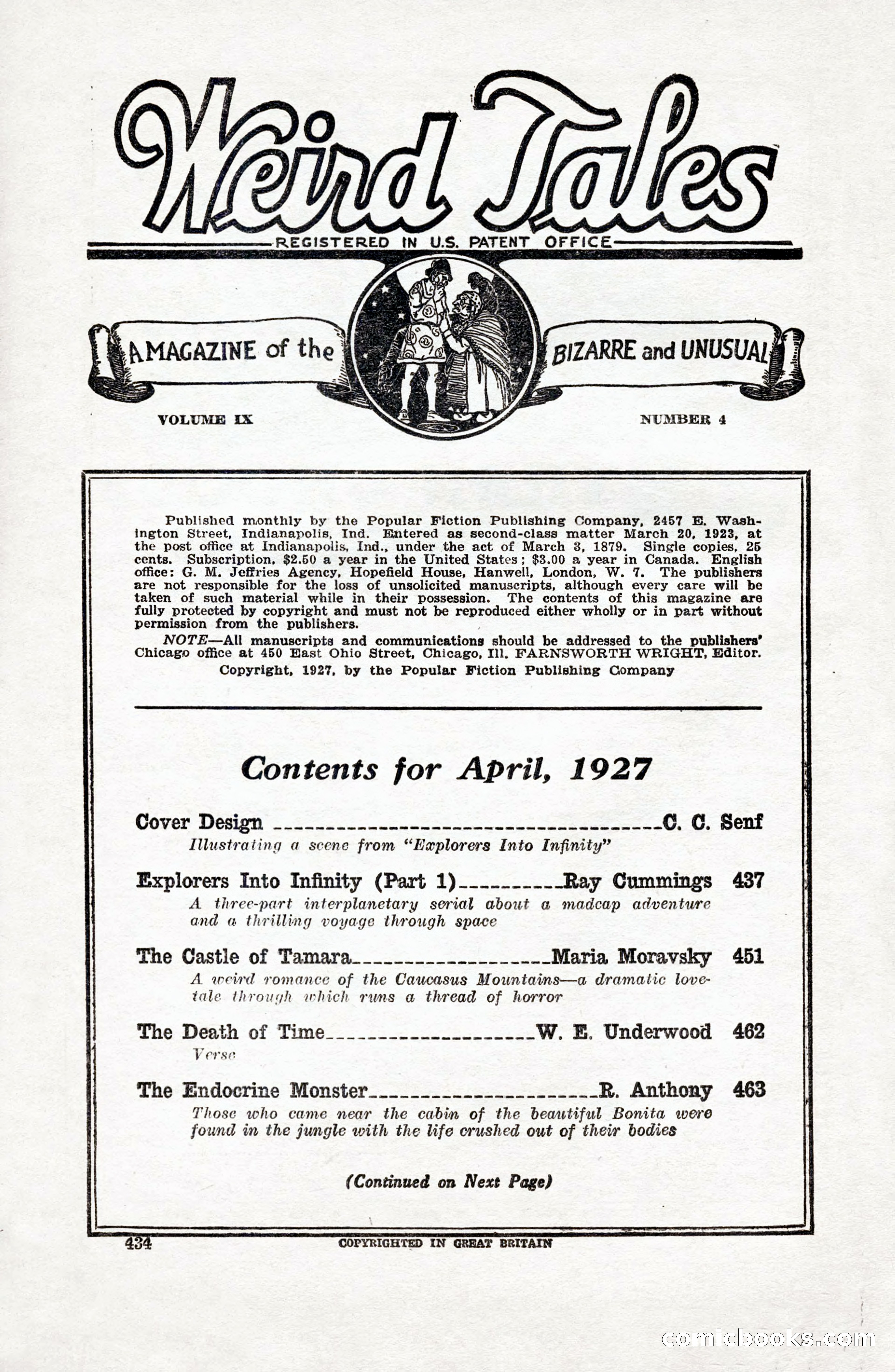 Weird Tales, Vol. 9 No. 4 — page 4 of 148