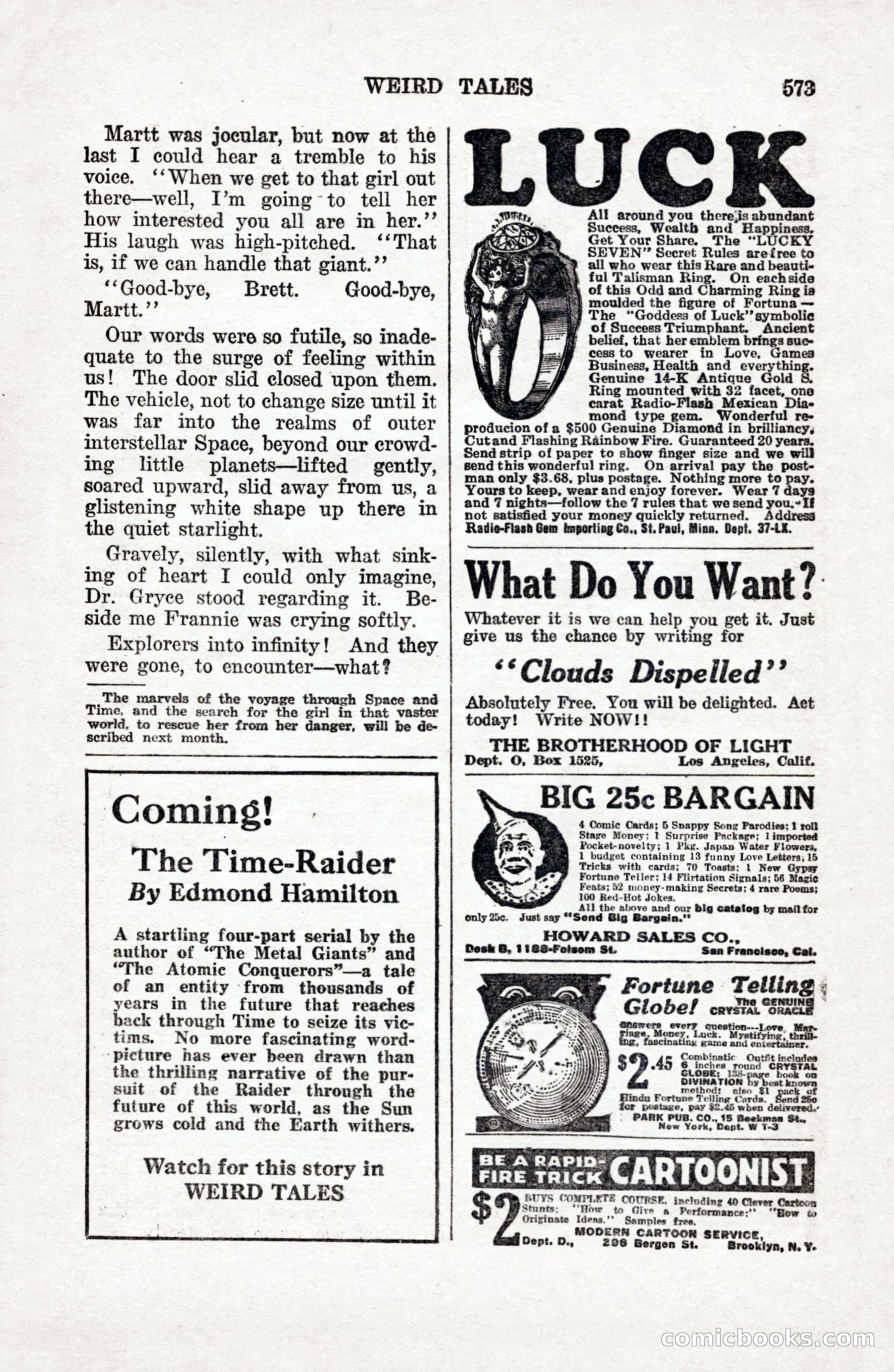 Weird Tales, Vol. 9 No. 4 — page 143 of 148
