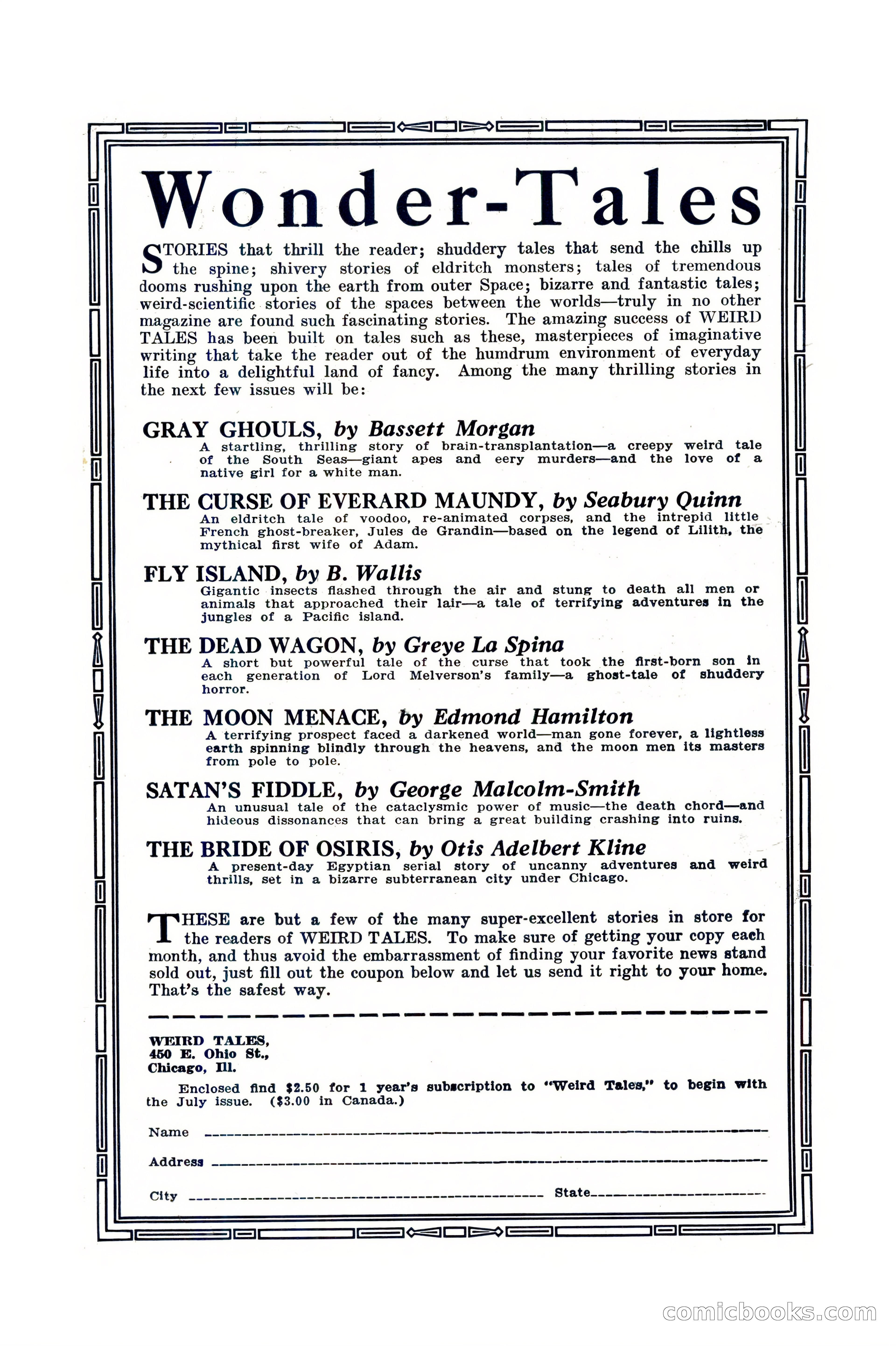 Weird Tales, Vol. IX No. 6 — page 2 of 148