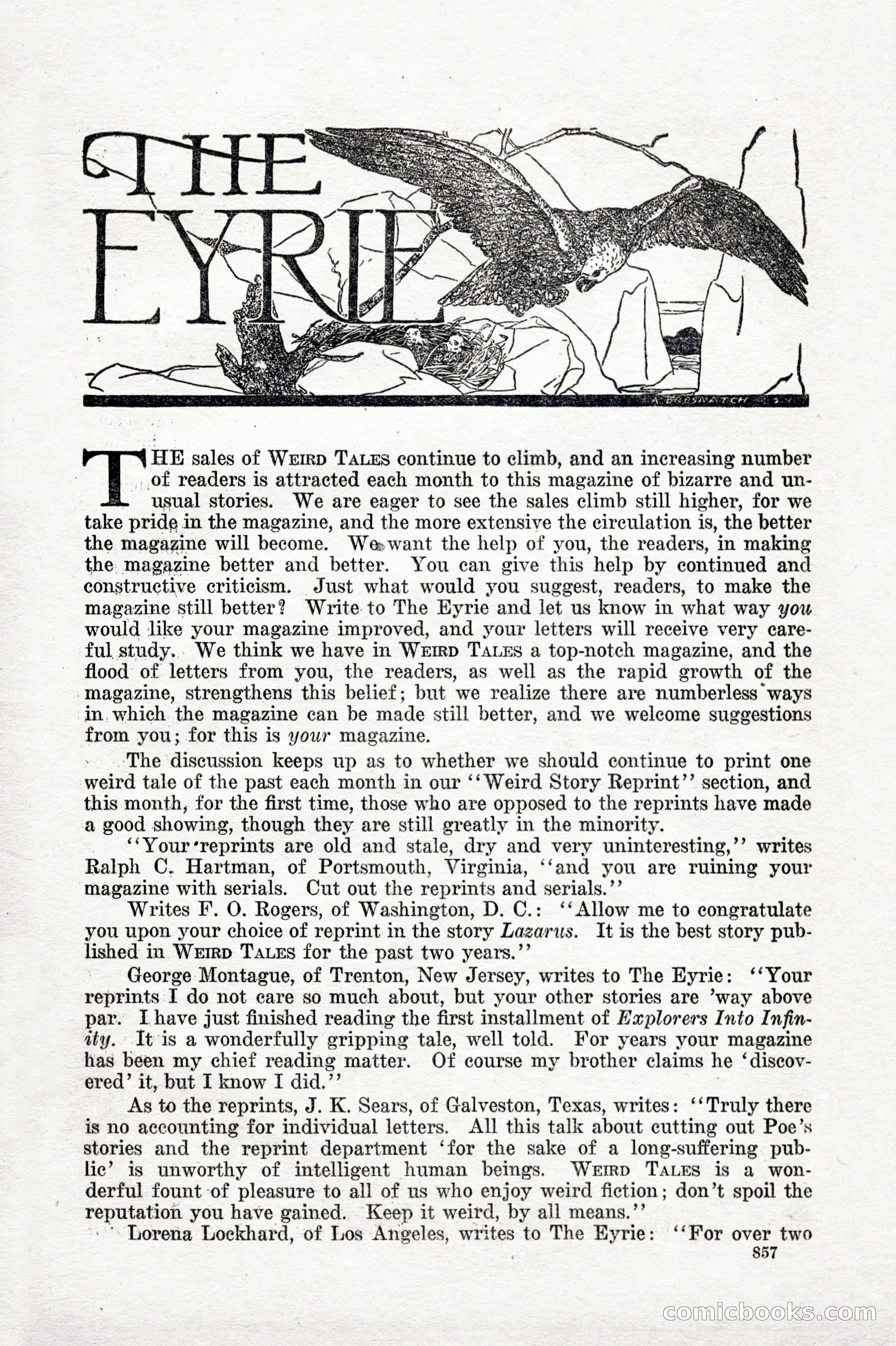 Weird Tales, Vol. IX No. 6 — page 139 of 148