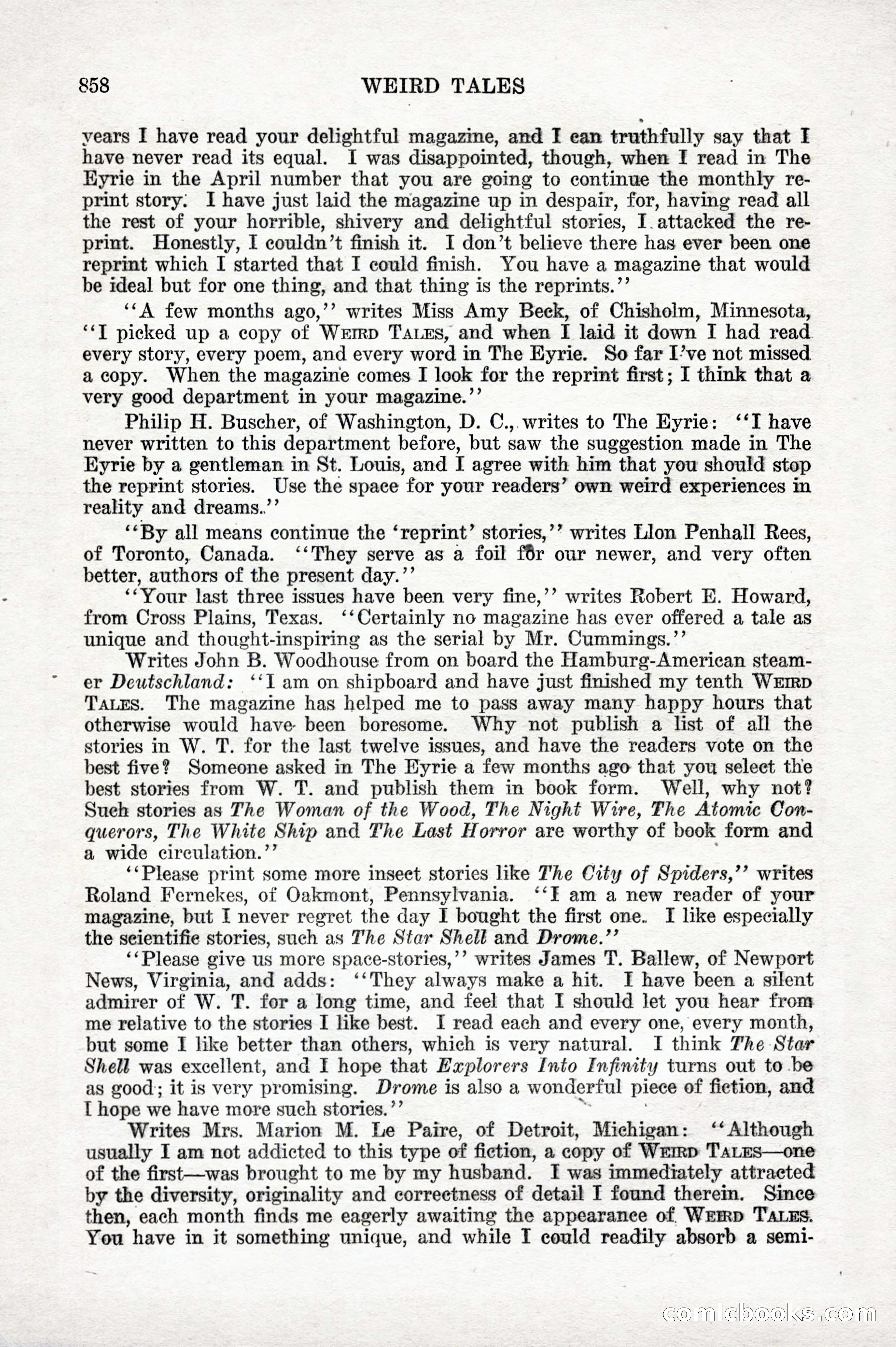 Weird Tales, Vol. IX No. 6 — page 140 of 148