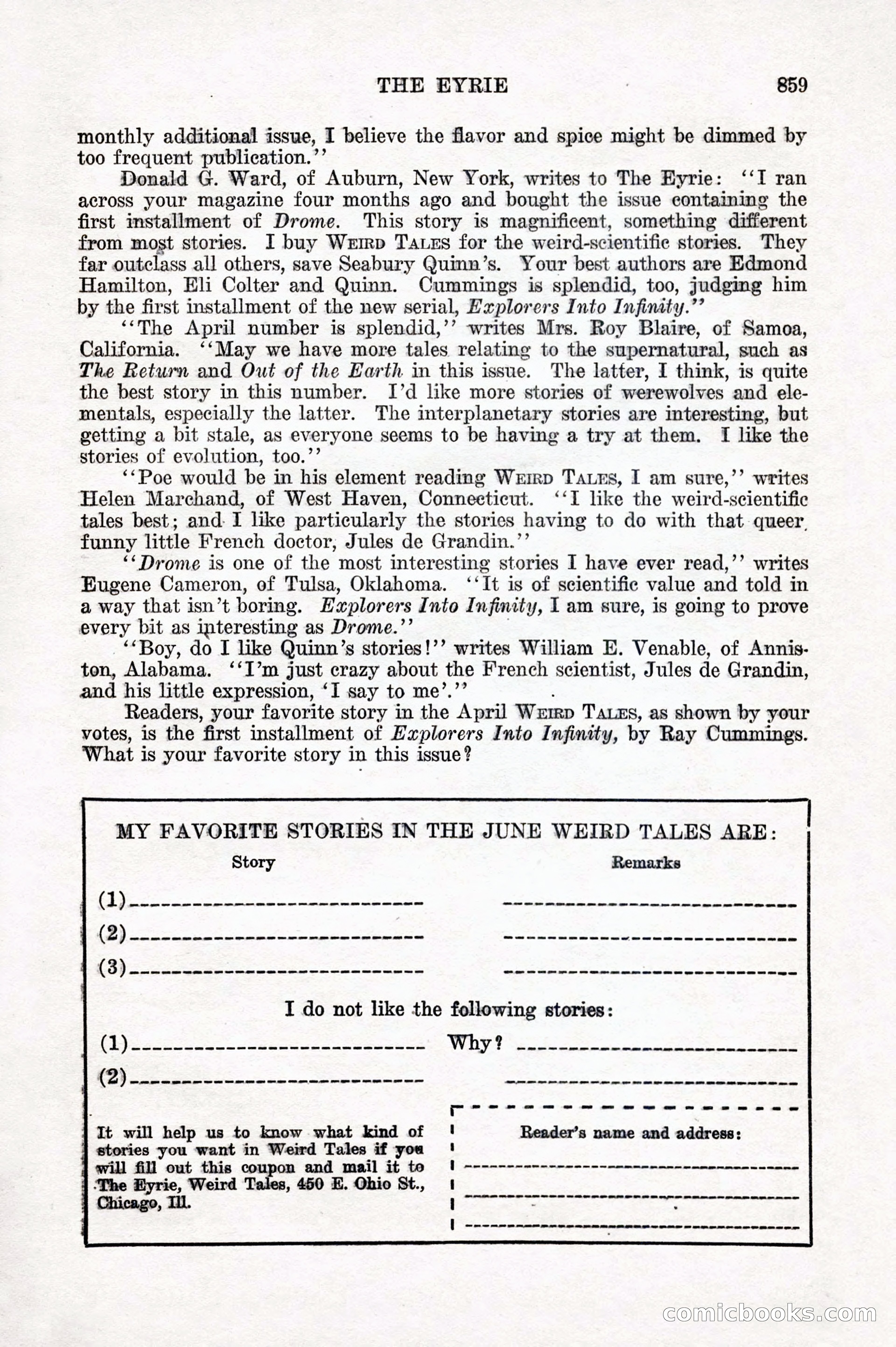 Weird Tales, Vol. IX No. 6 — page 141 of 148