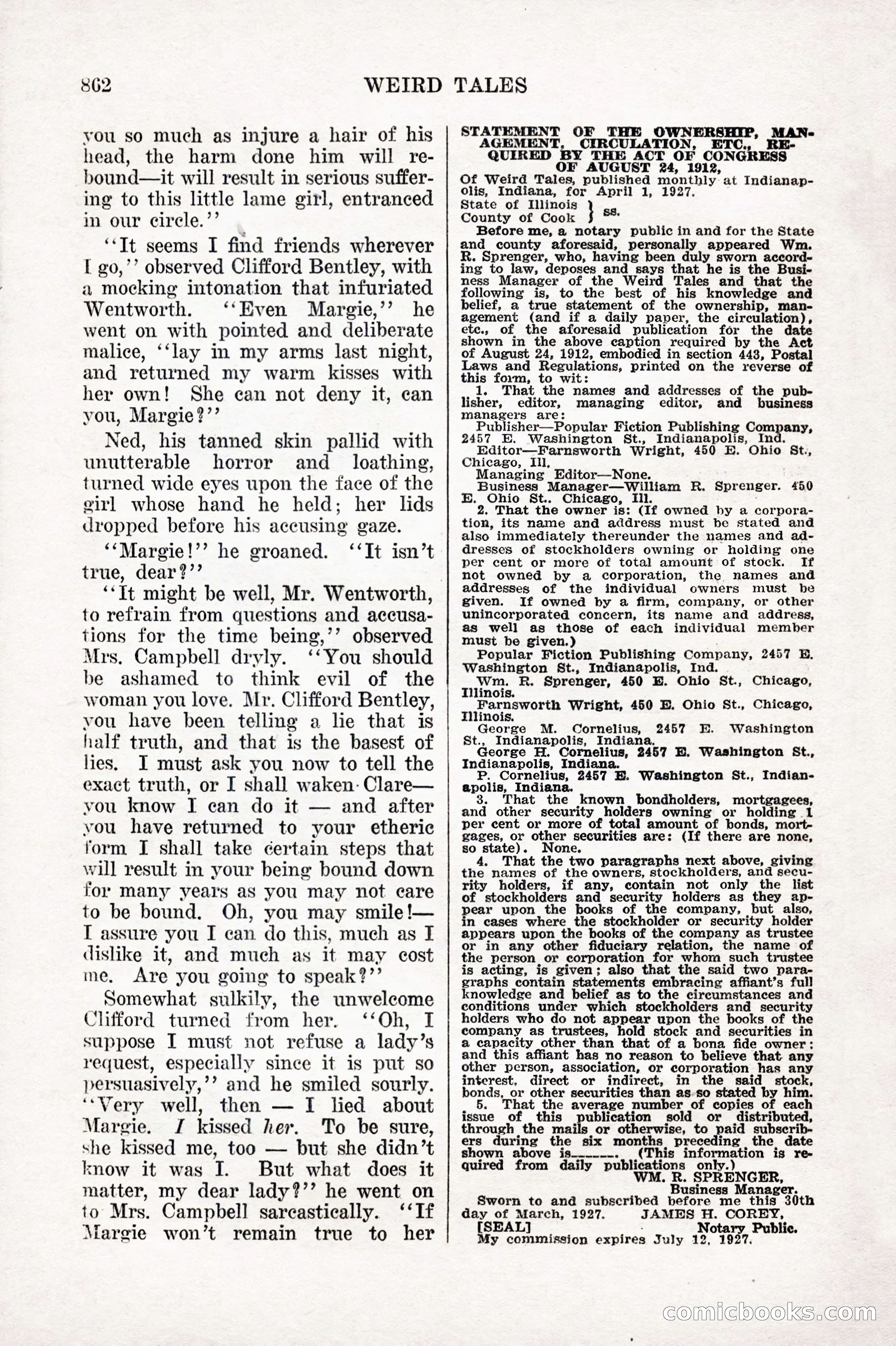 Weird Tales, Vol. IX No. 6 — page 144 of 148