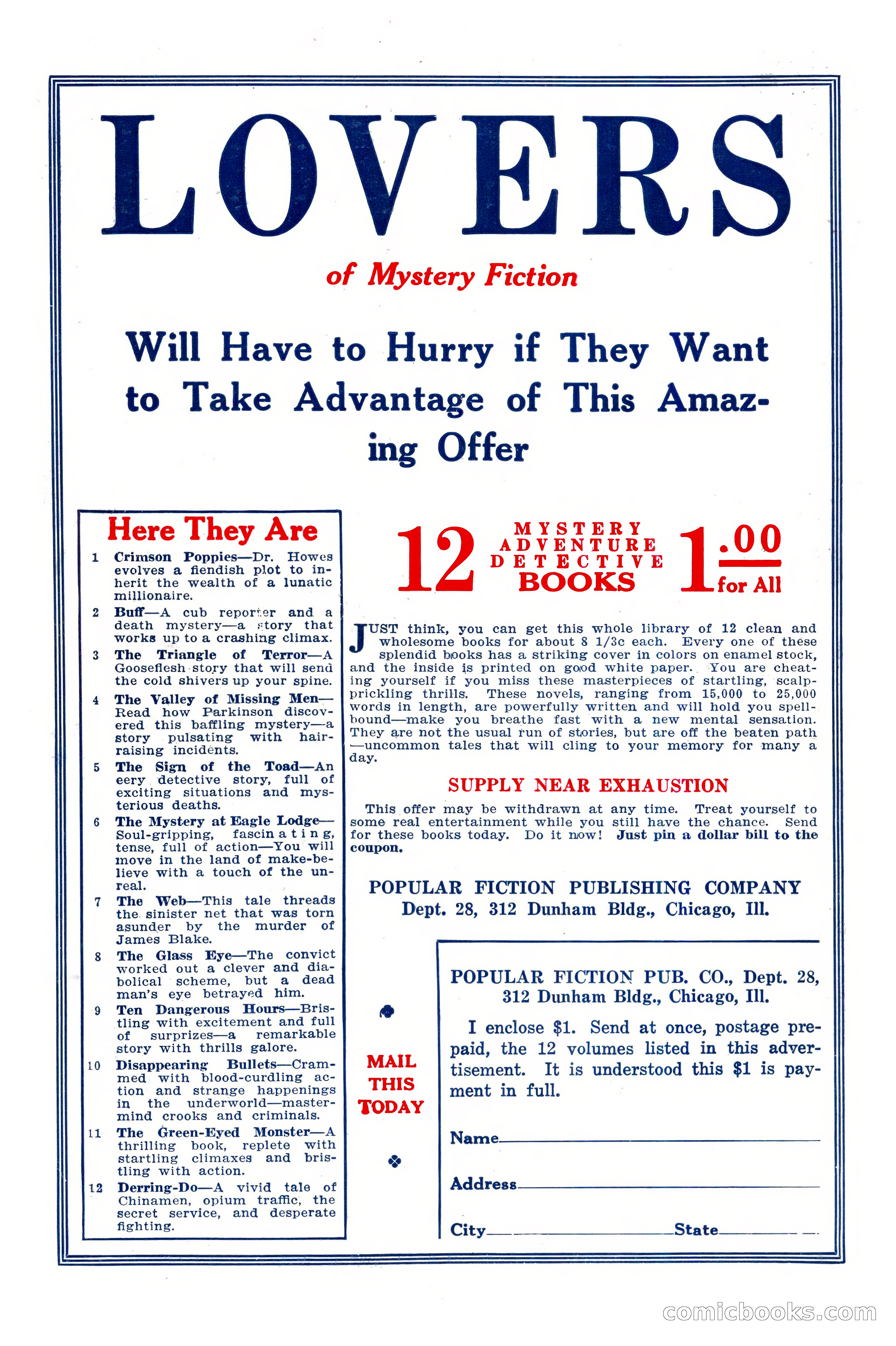Weird Tales, Vol. IX No. 6 — page 148 of 148