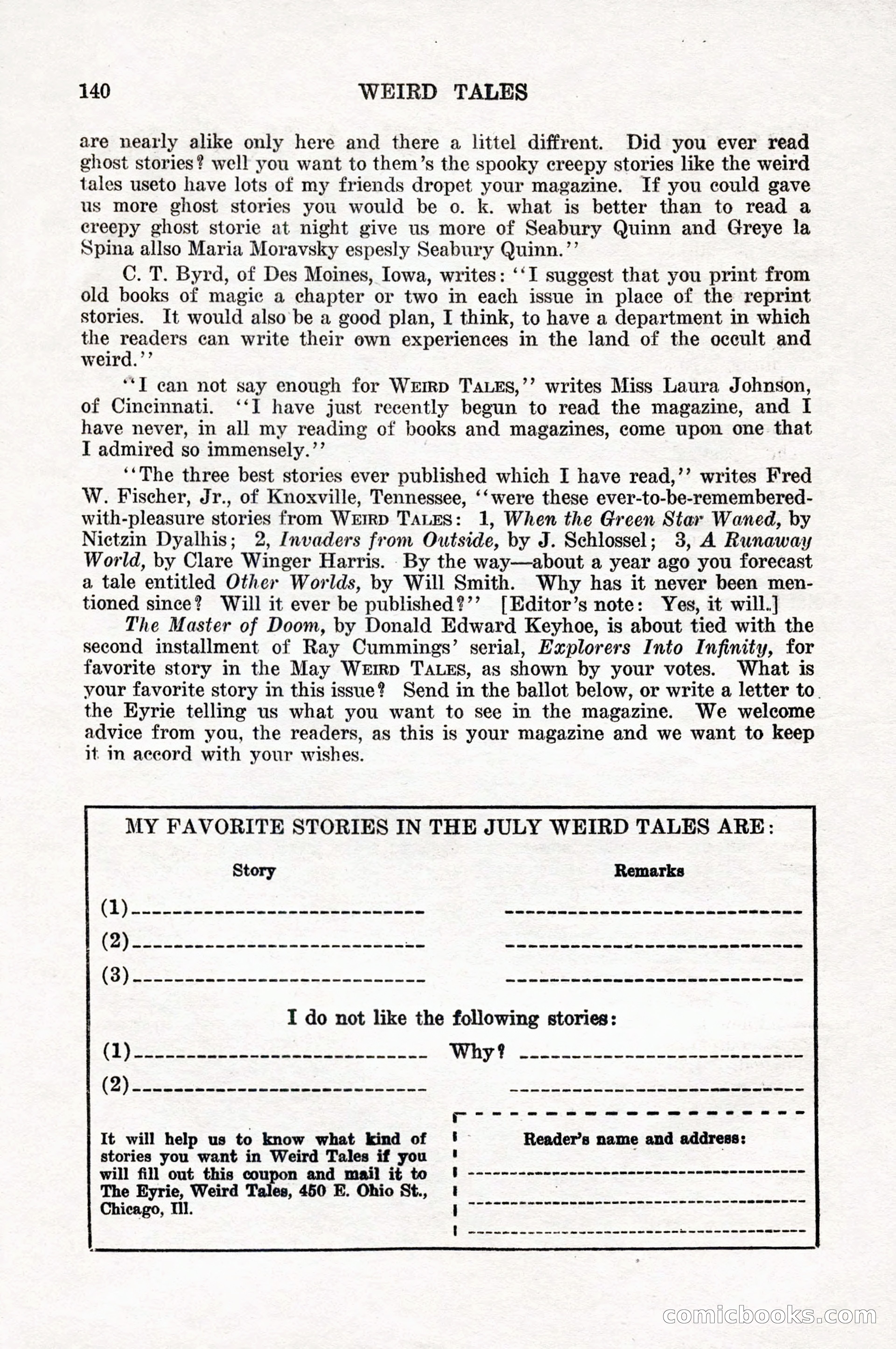 Weird Tales, Vol. 10, No. 1 — page 142 of 148
