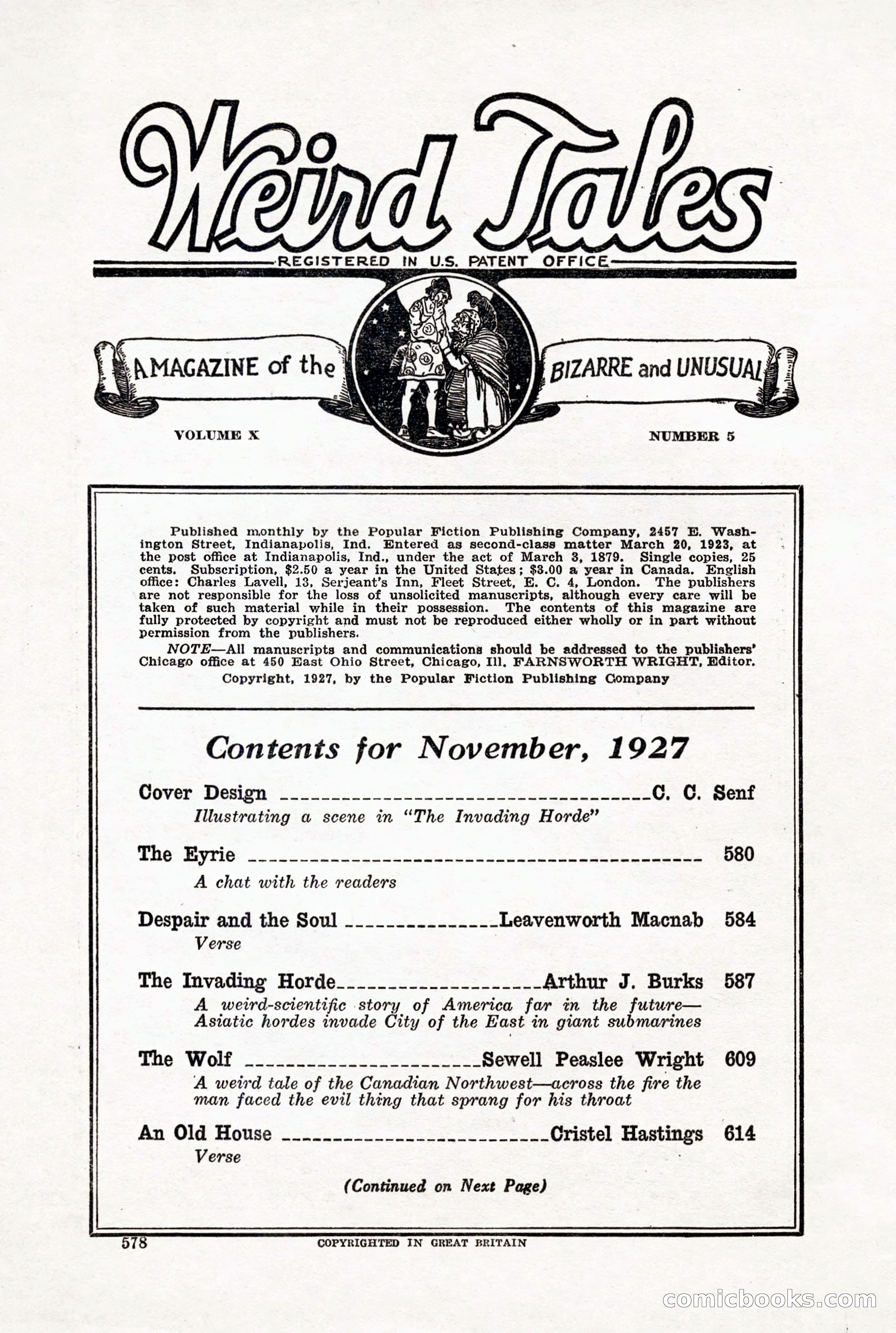 Weird Tales, Vol. X, No. 5 — page 4 of 148
