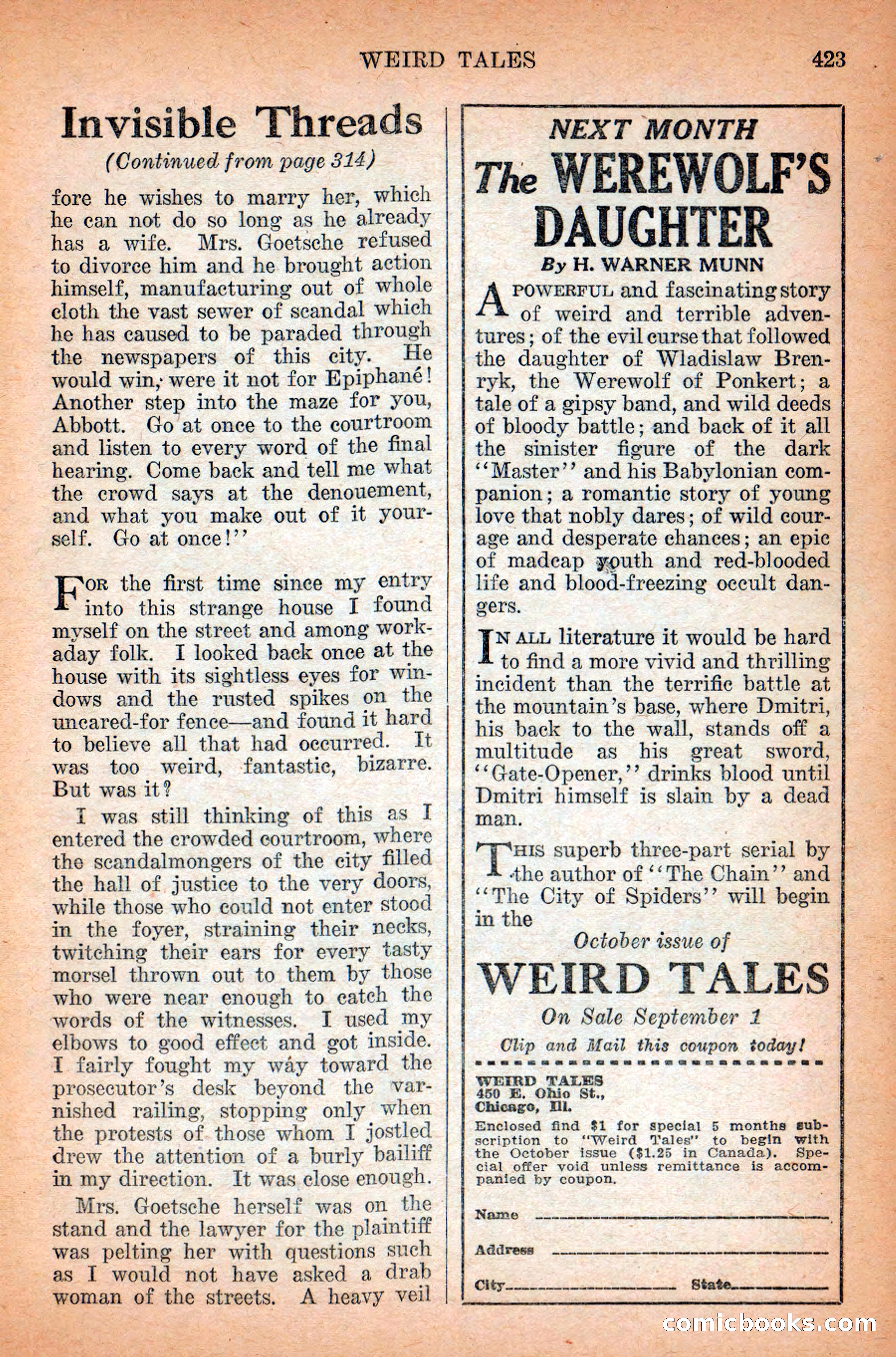 Weird Tales, Vol. 12 No. 3 — page 137 of 148