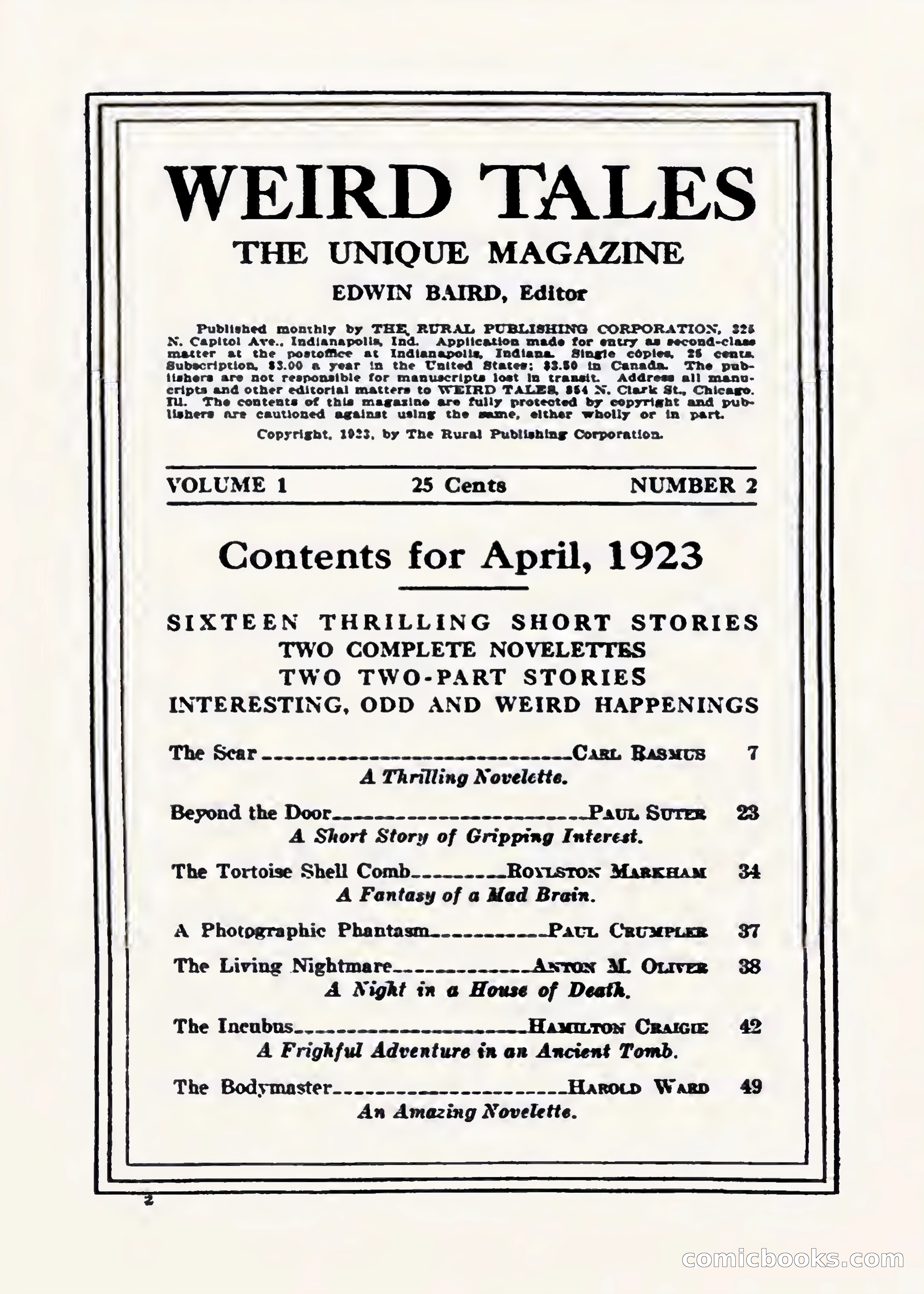 Weird Tales, Vol. 1, No. 2 — page 3 of 194