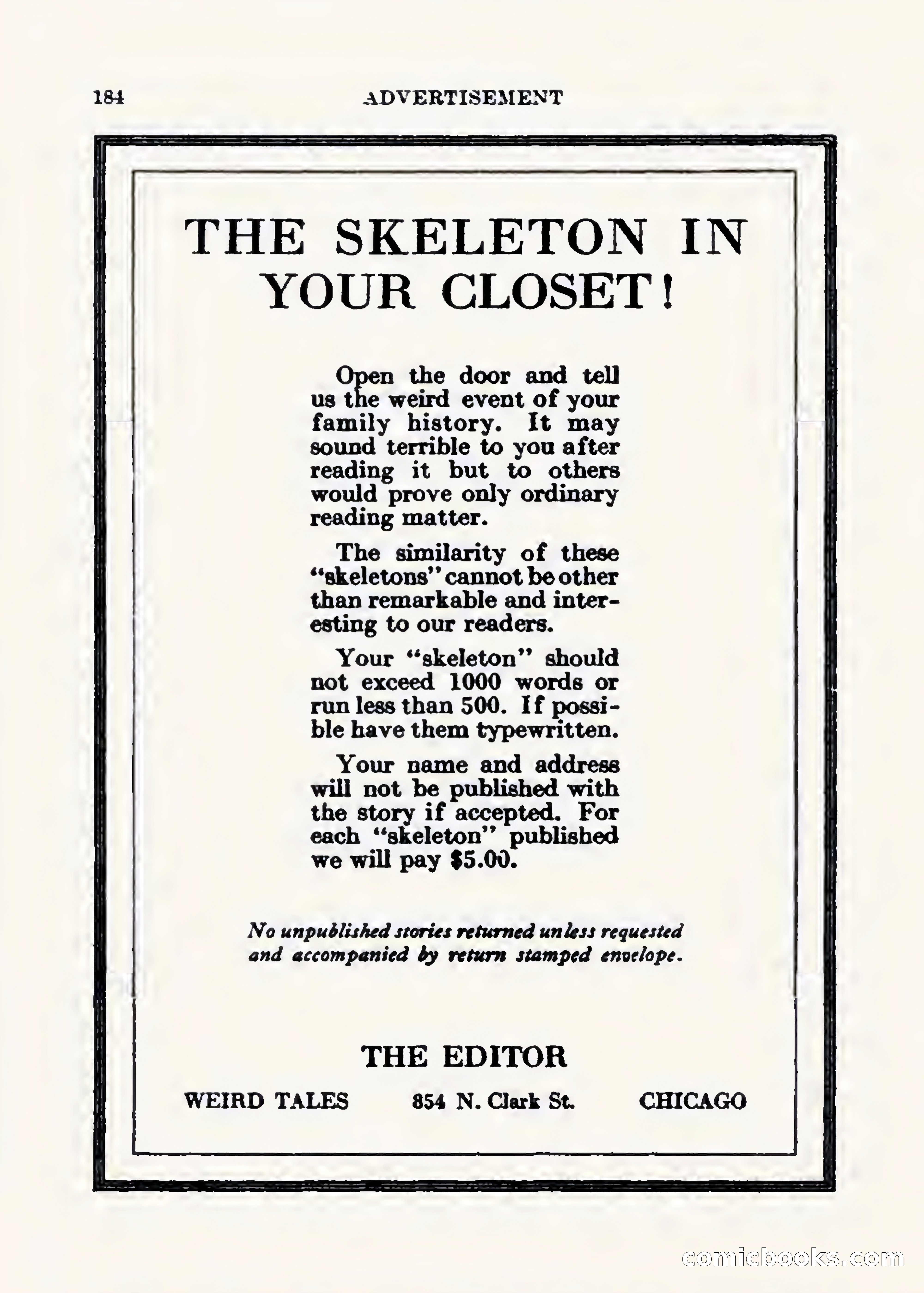 Weird Tales, Vol. 1, No. 2 — page 185 of 194