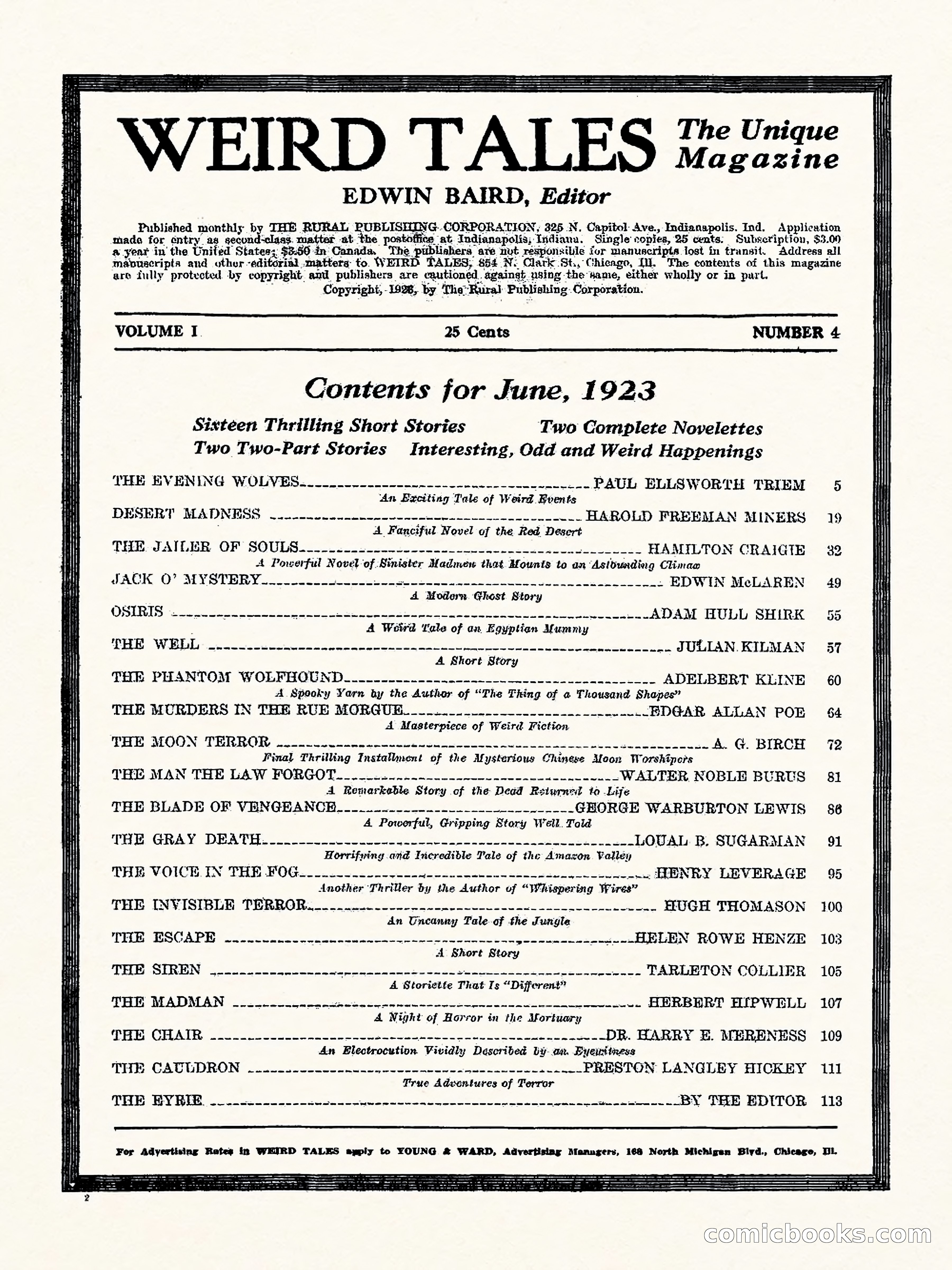 Weird Tales, Vol. 1, No. 4 — page 3 of 122