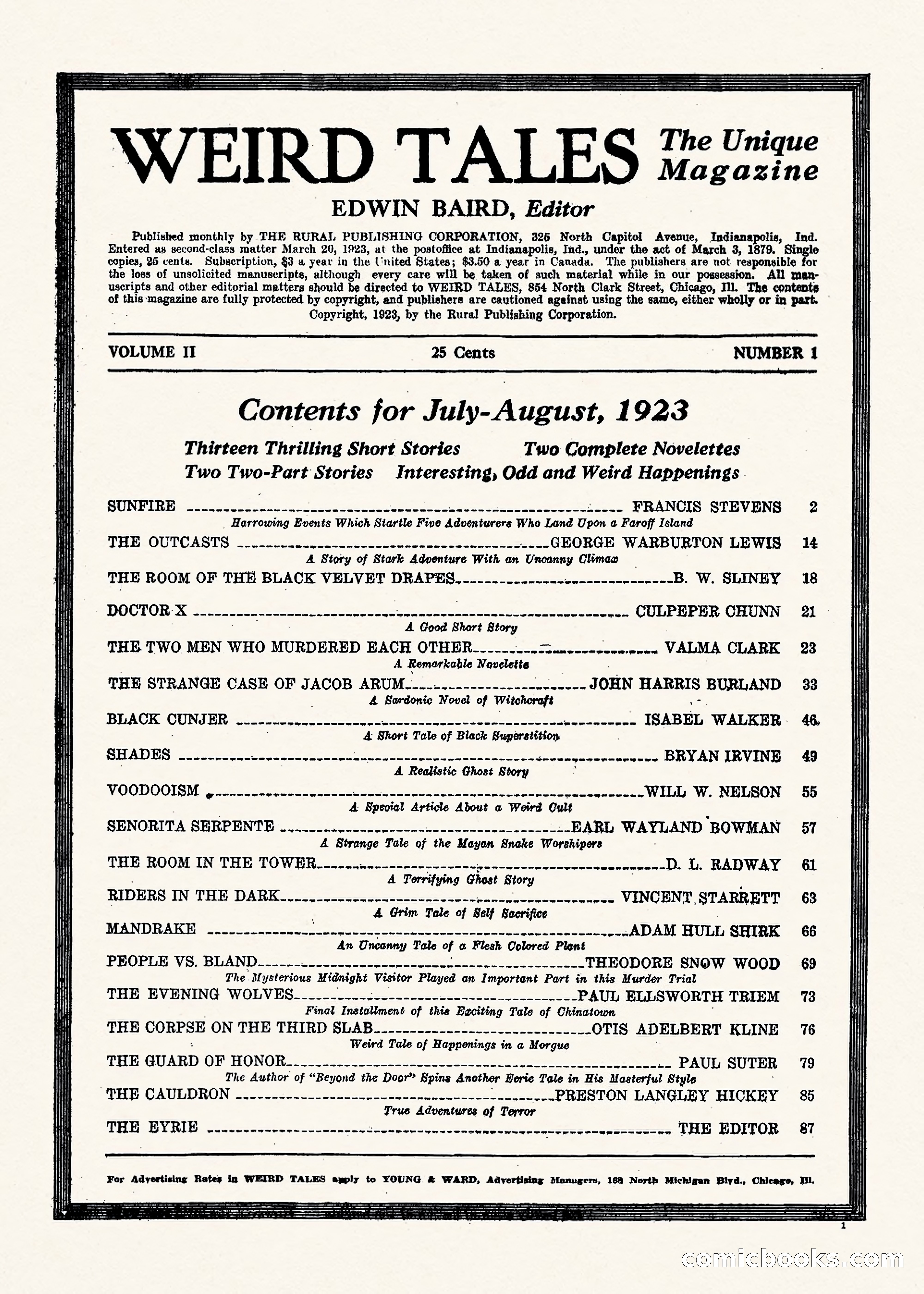 Weird Tales, Vol. II No. 1 — page 2 of 98