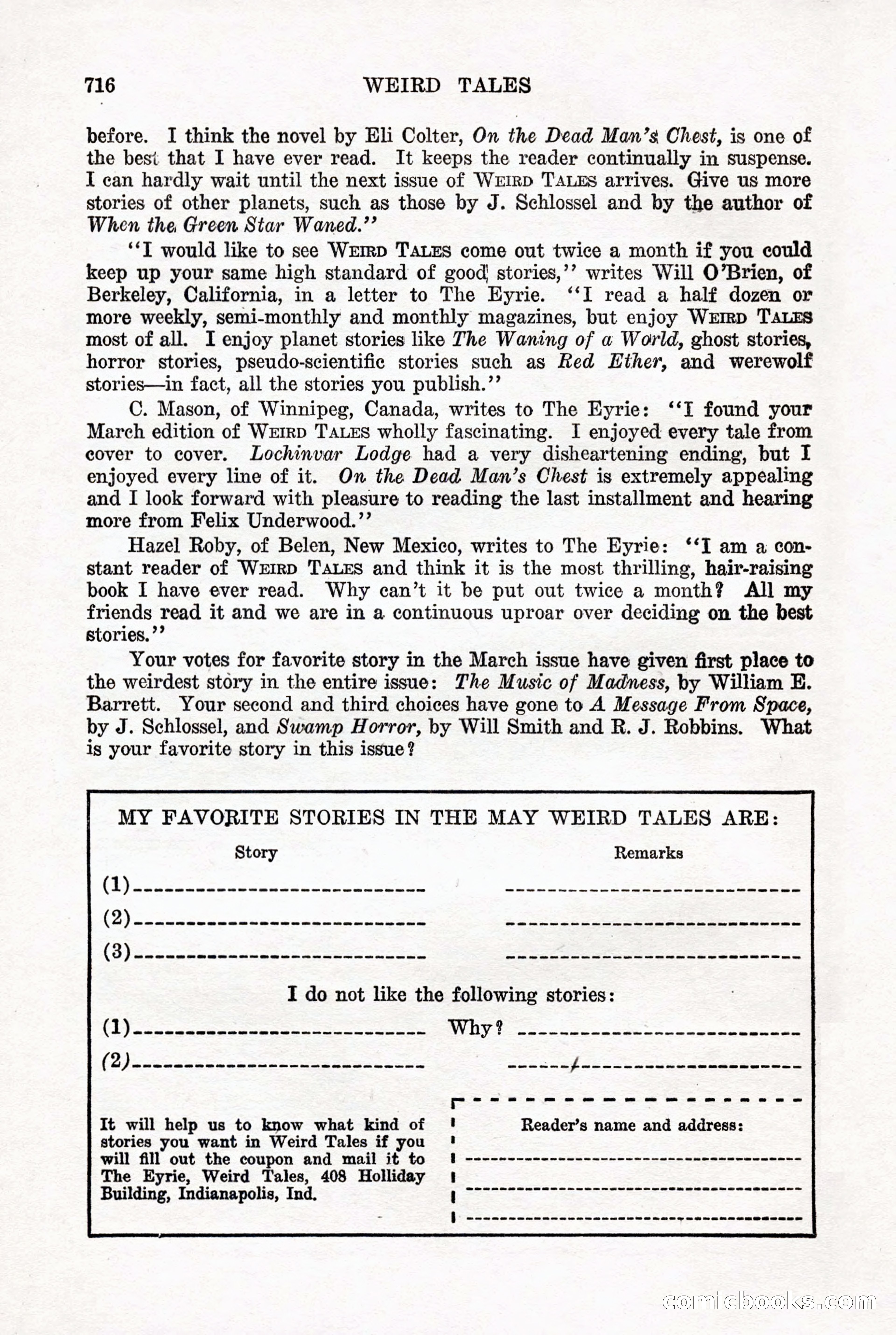 Weird Tales, Vol. 7, No. 5 — page 142 of 148
