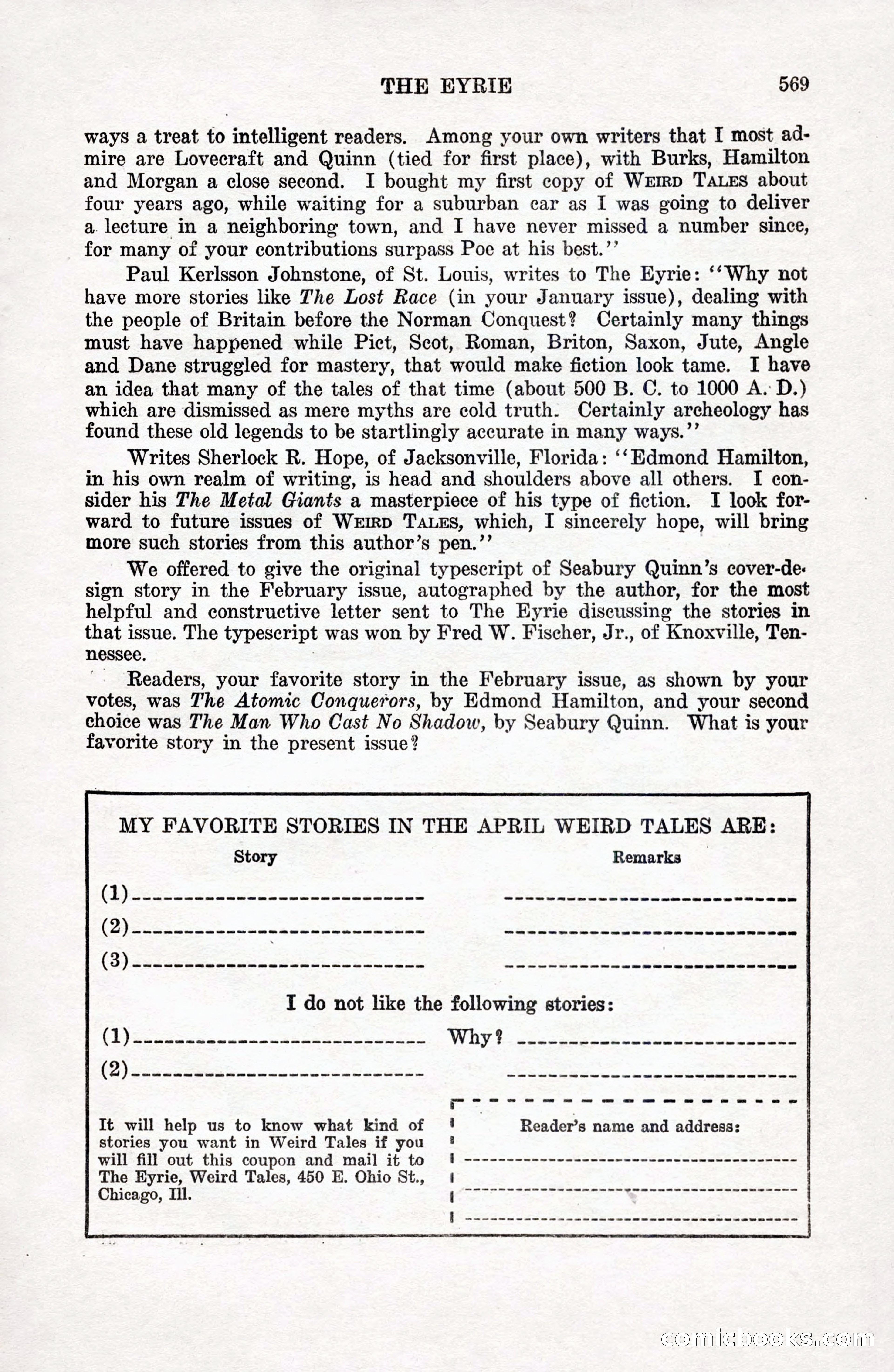 Weird Tales, April 1927 — page 139 of 148