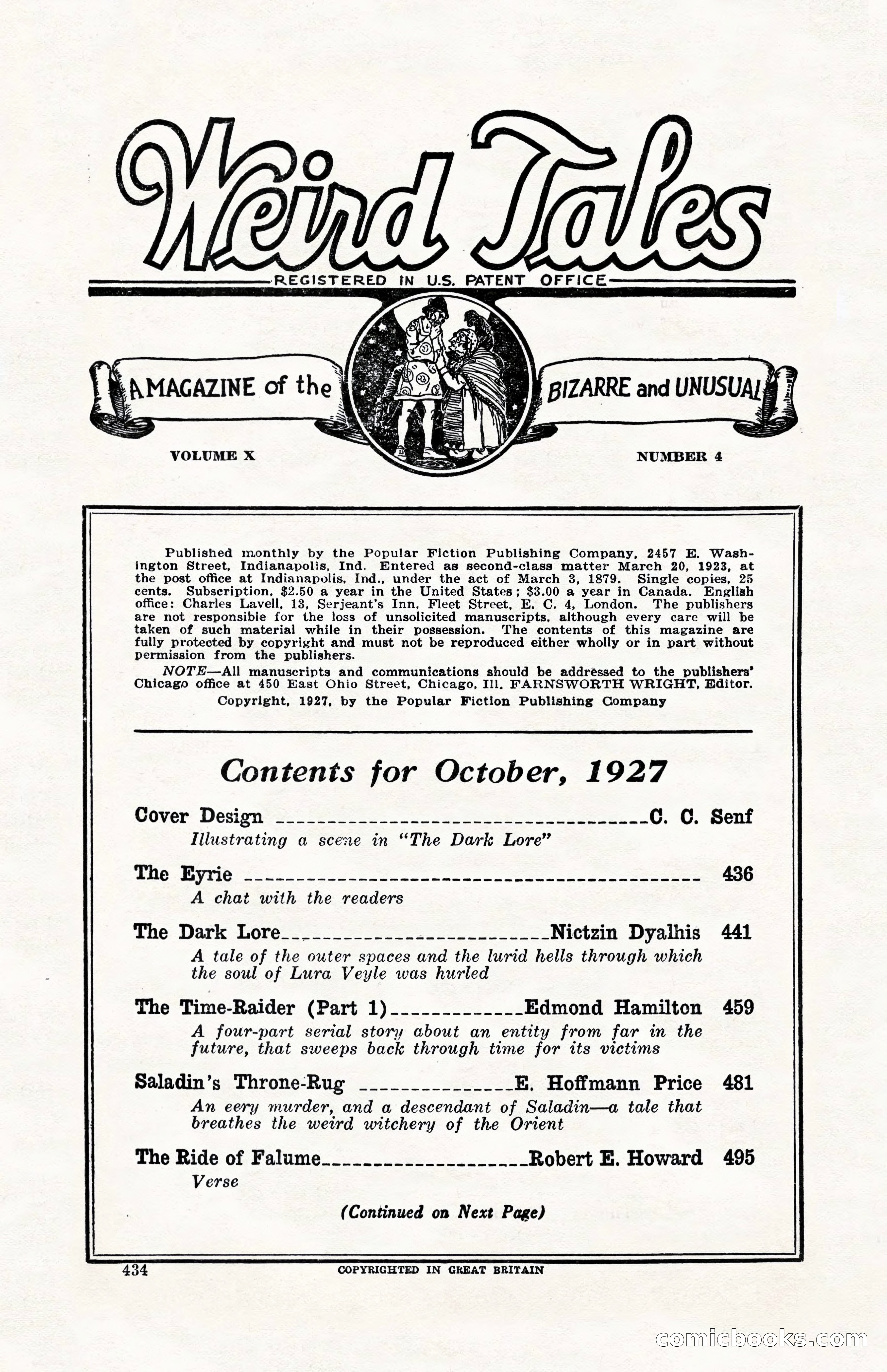 Weird Tales, Vol. 10, No. 4 — page 4 of 148