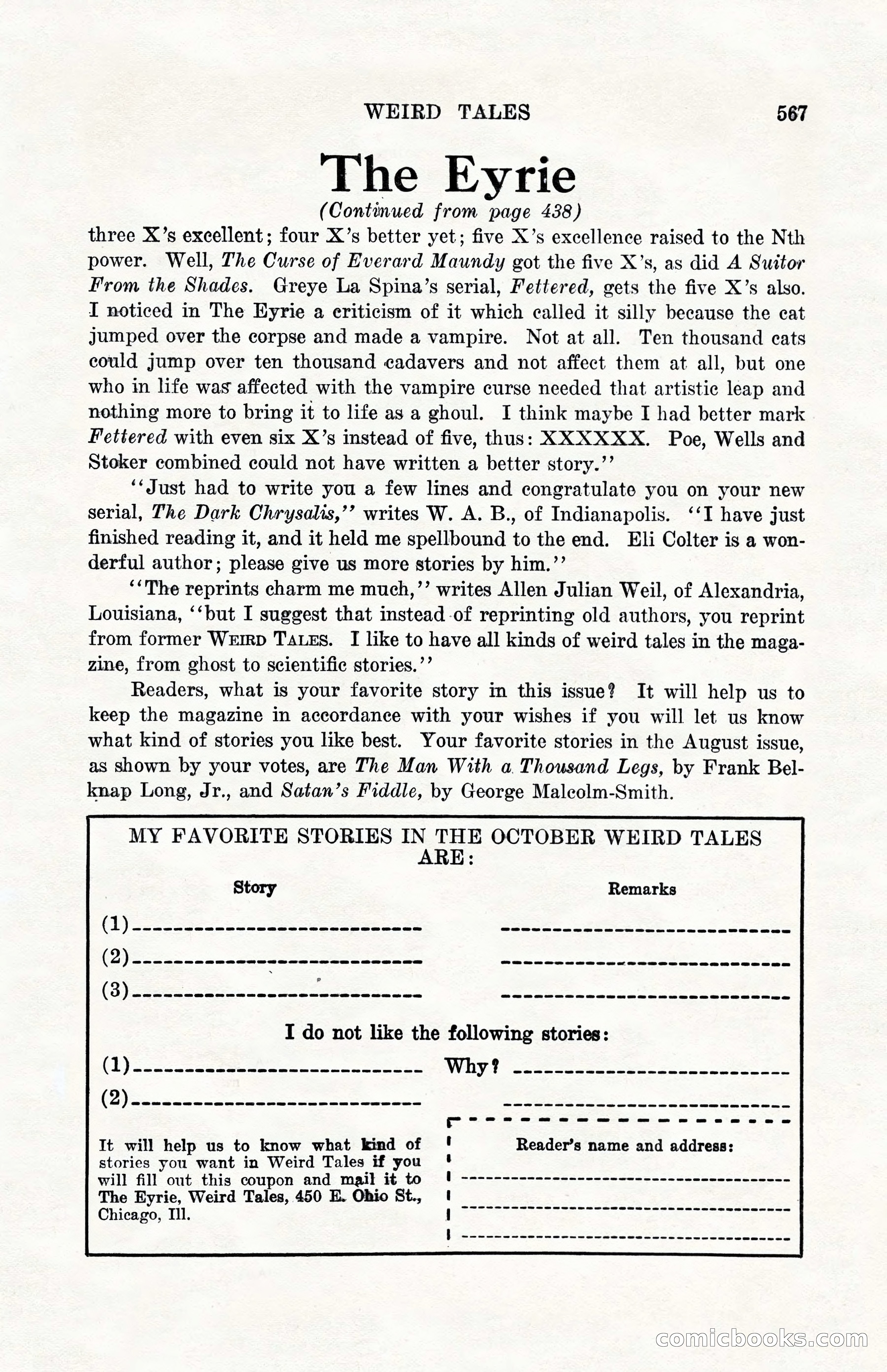 Weird Tales, Vol. 10, No. 4 — page 137 of 148