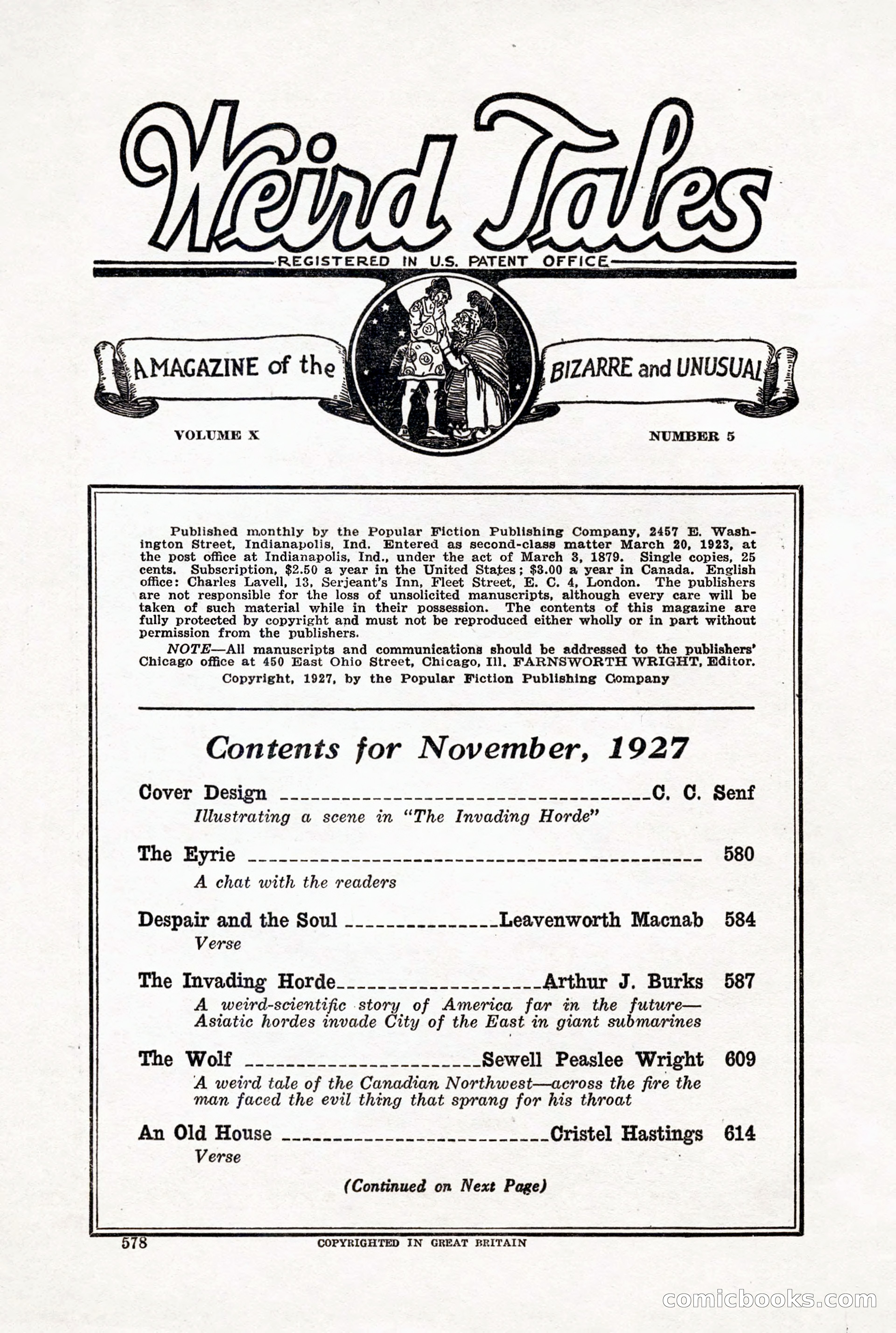 Weird Tales, Vol. X, No. 5 — page 4 of 148