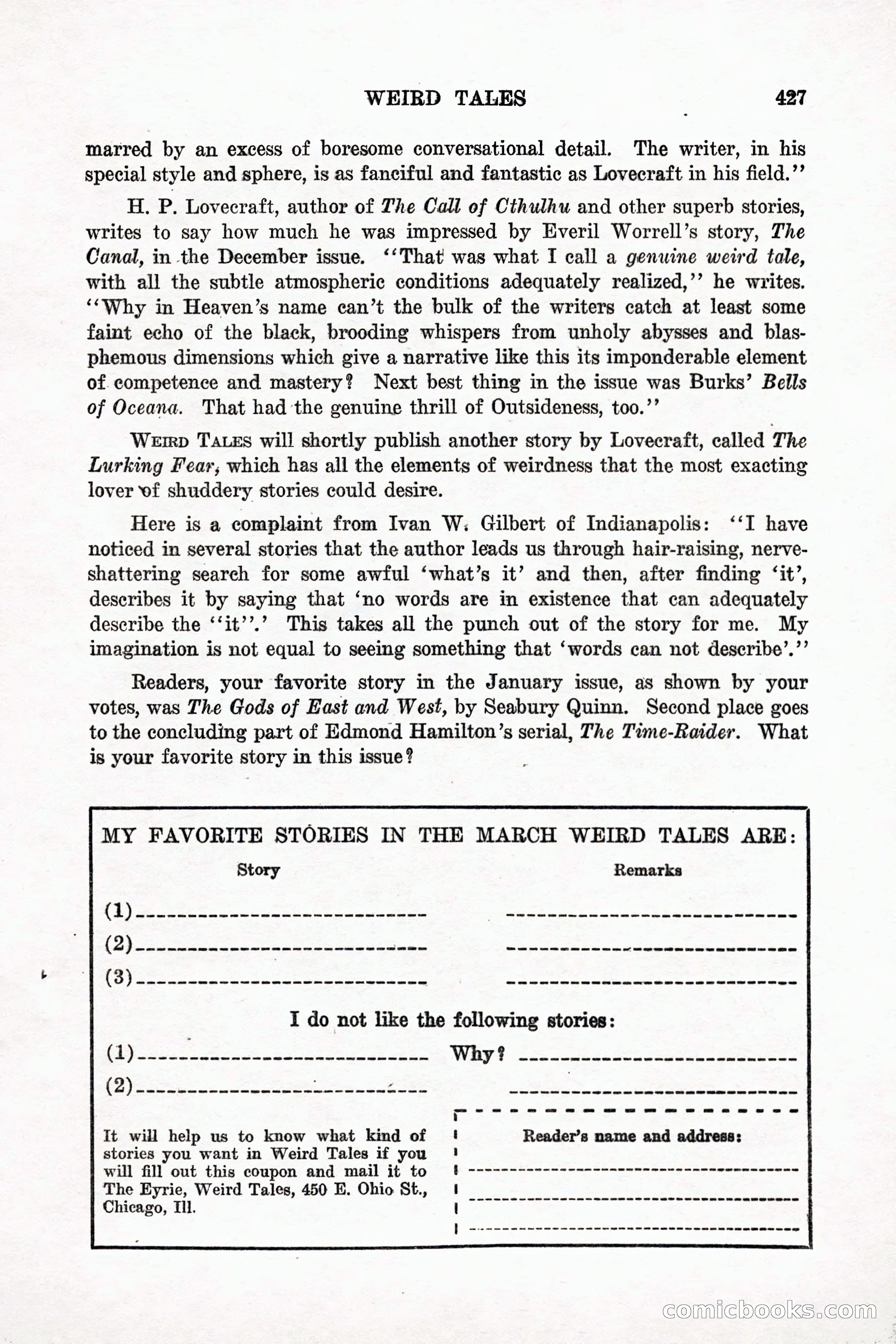 Weird Tales, Vol. 11 No. 3 — page 141 of 148