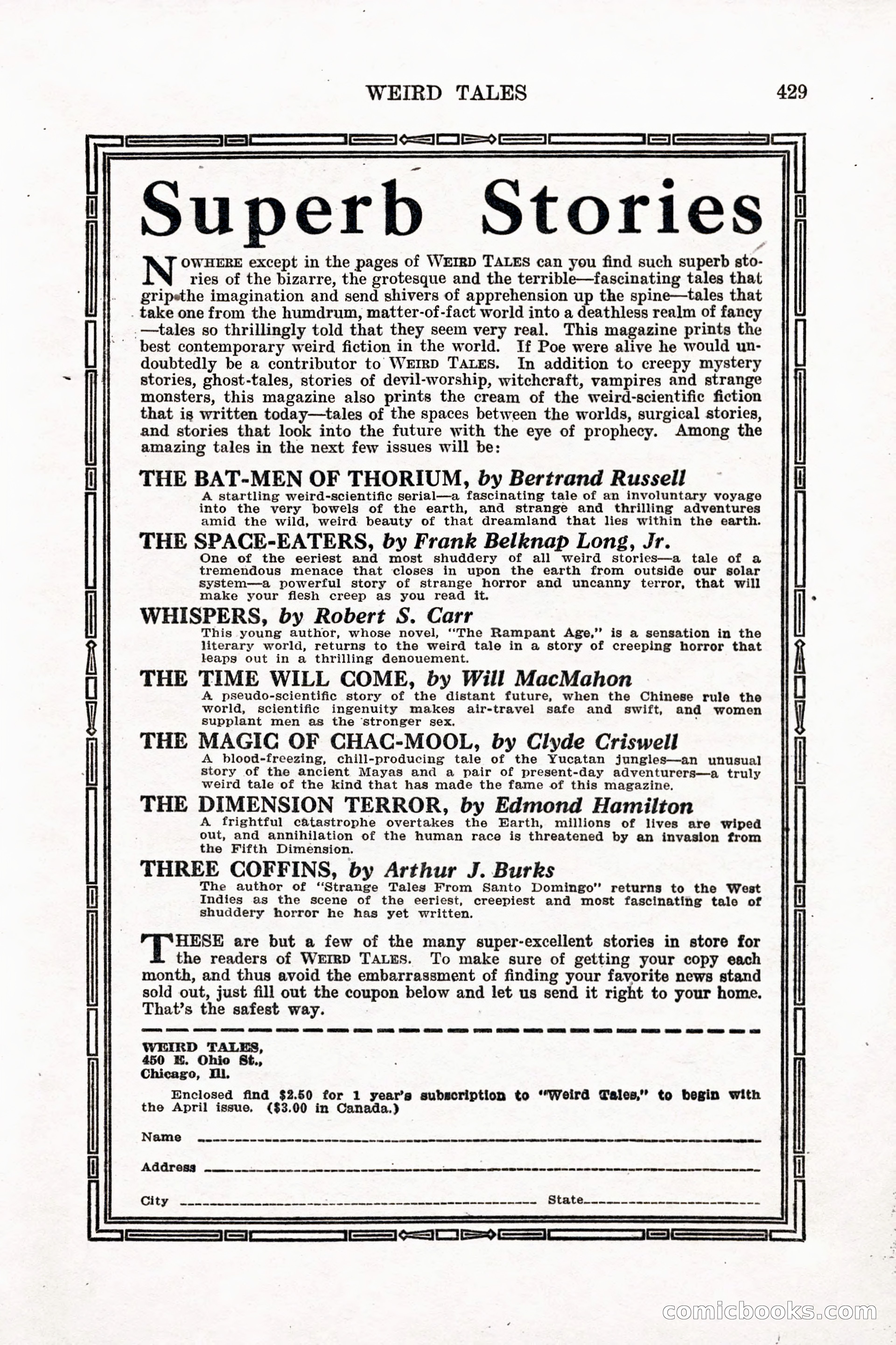 Weird Tales, Vol. 11 No. 3 — page 143 of 148