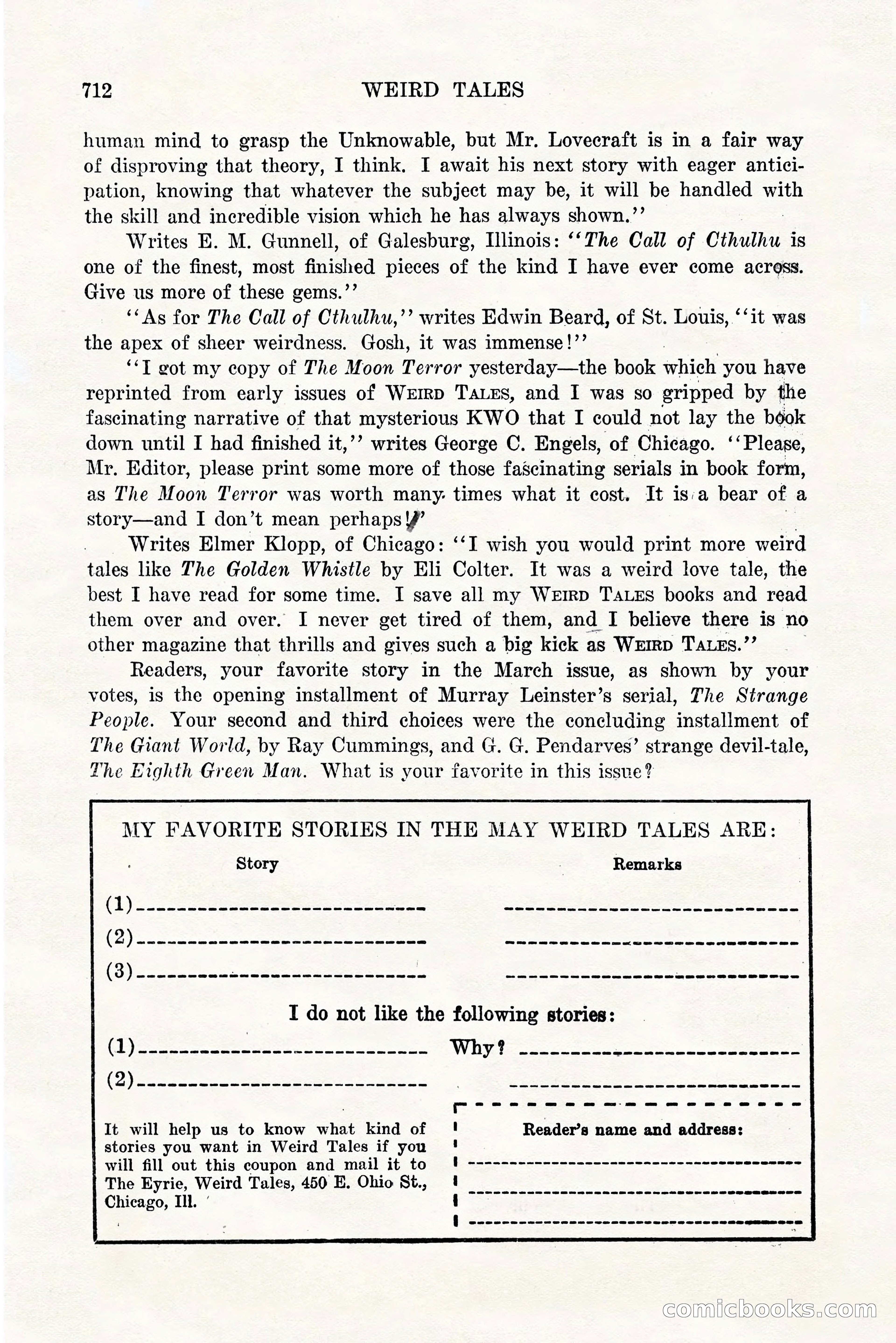 Weird Tales, Vol. 11, No. 5 — page 138 of 148