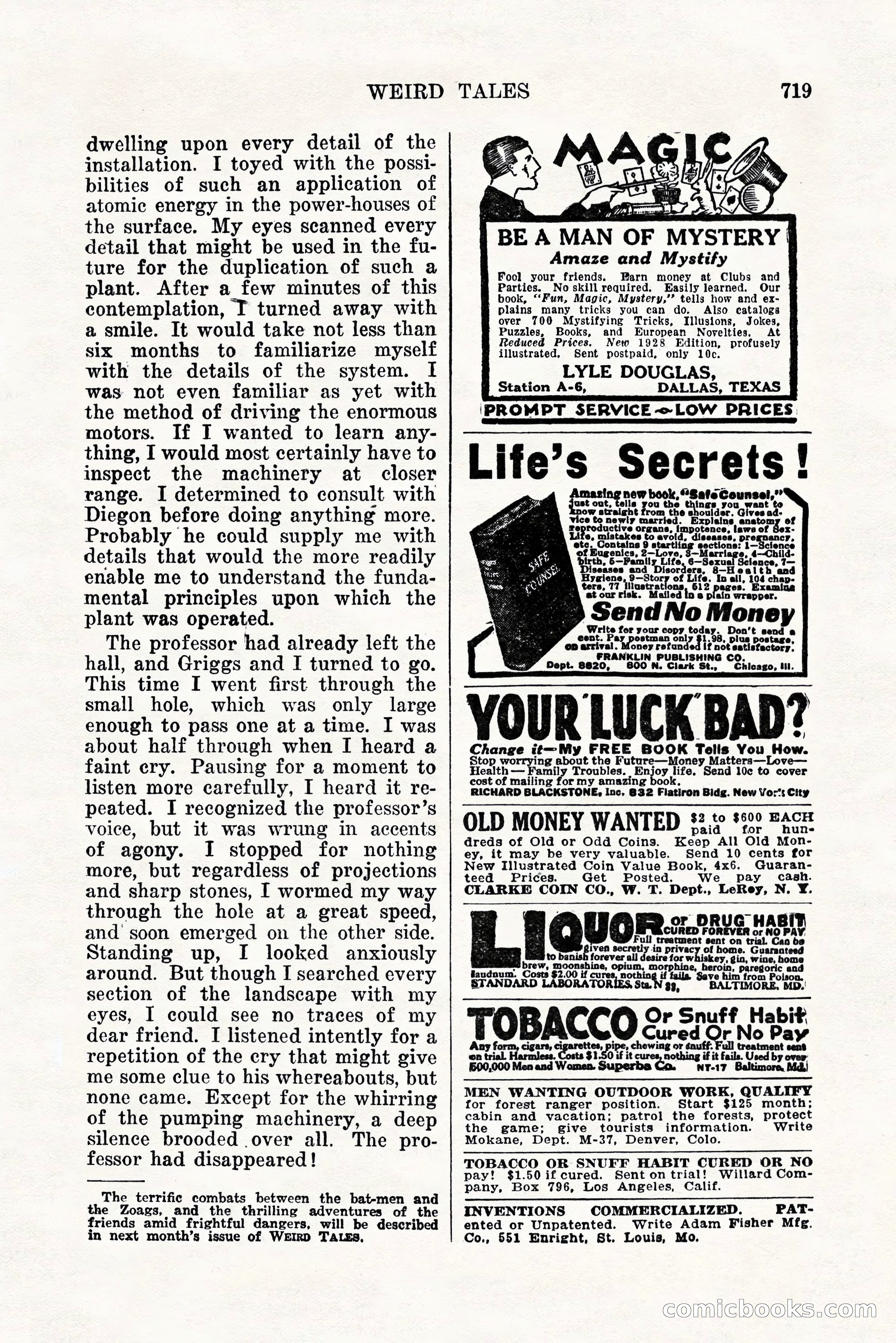 Weird Tales, Vol. 11, No. 5 — page 145 of 148