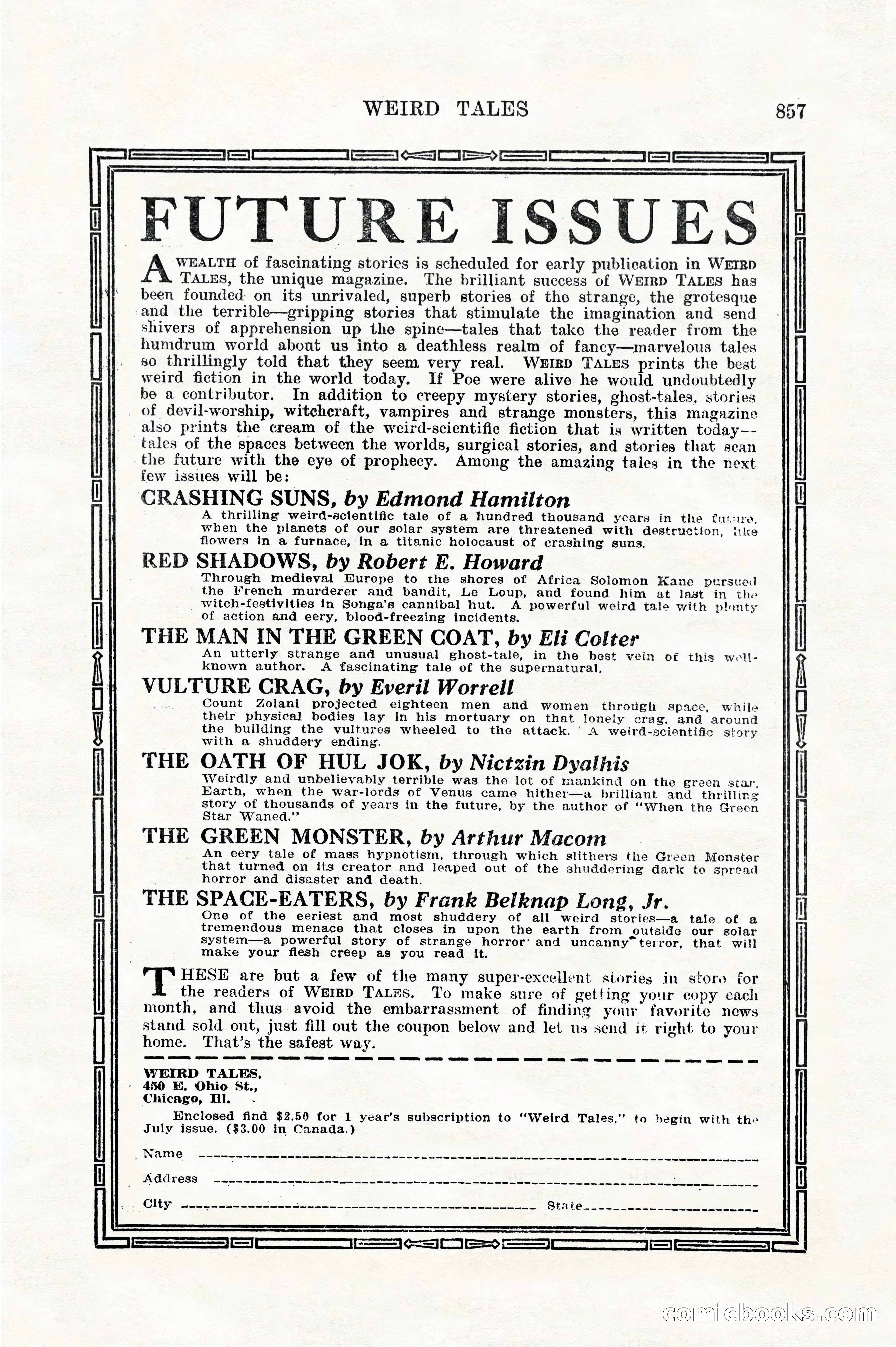 Weird Tales, Vol. 11, No. 6 — page 139 of 148